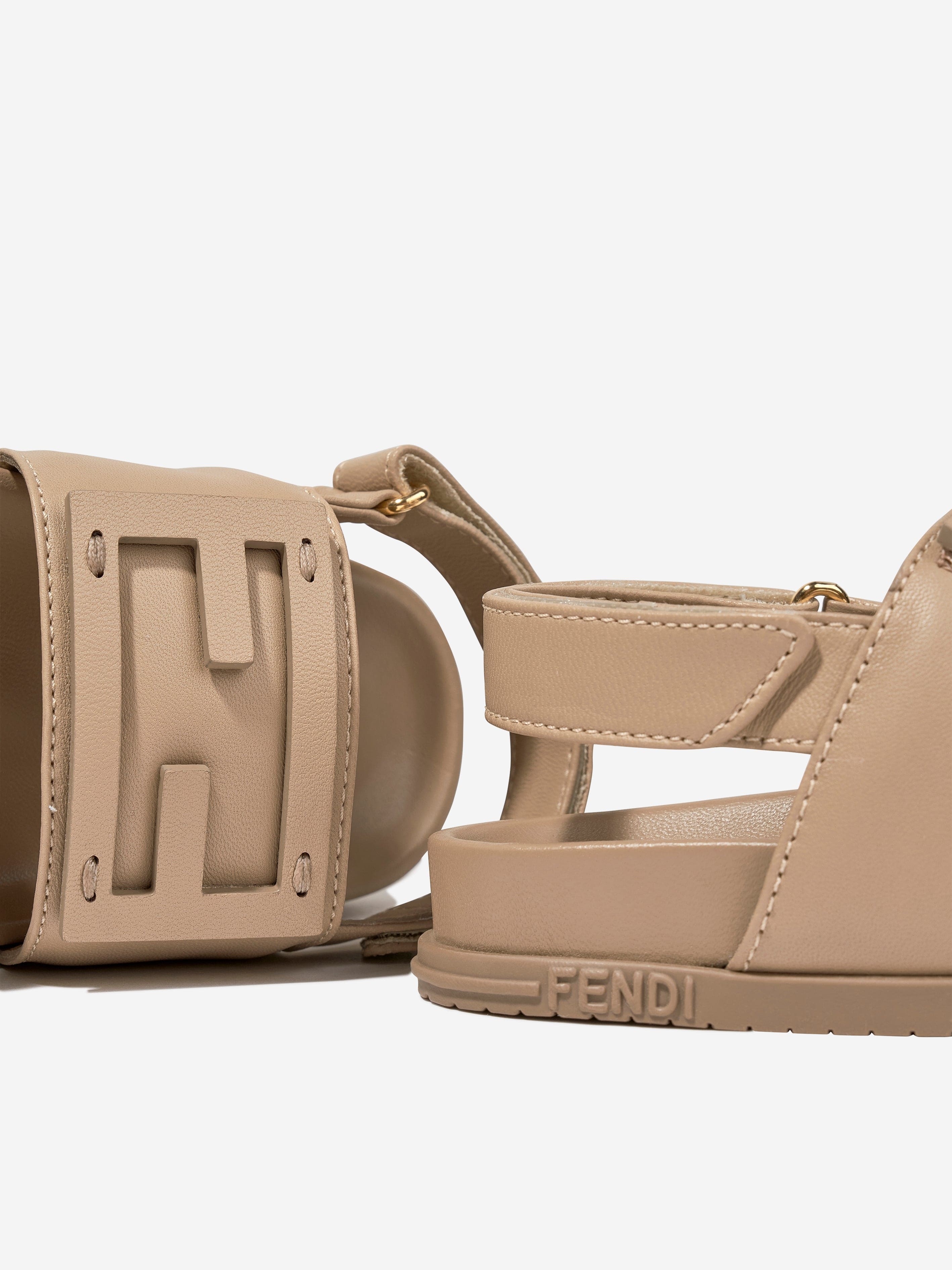 Fendi Kids FF Logo Sandals in Beige