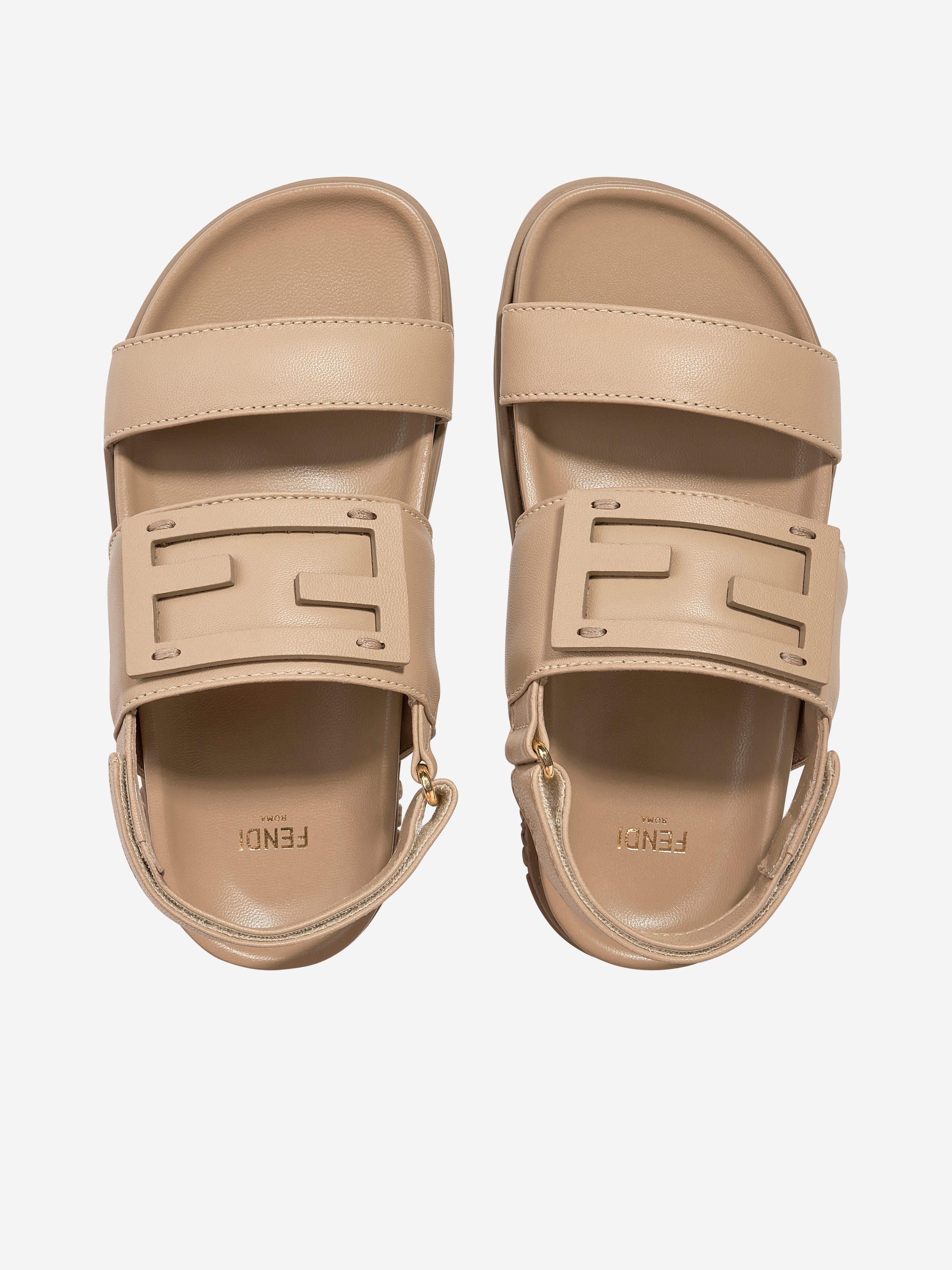 Fendi Kids FF Logo Sandals in Beige