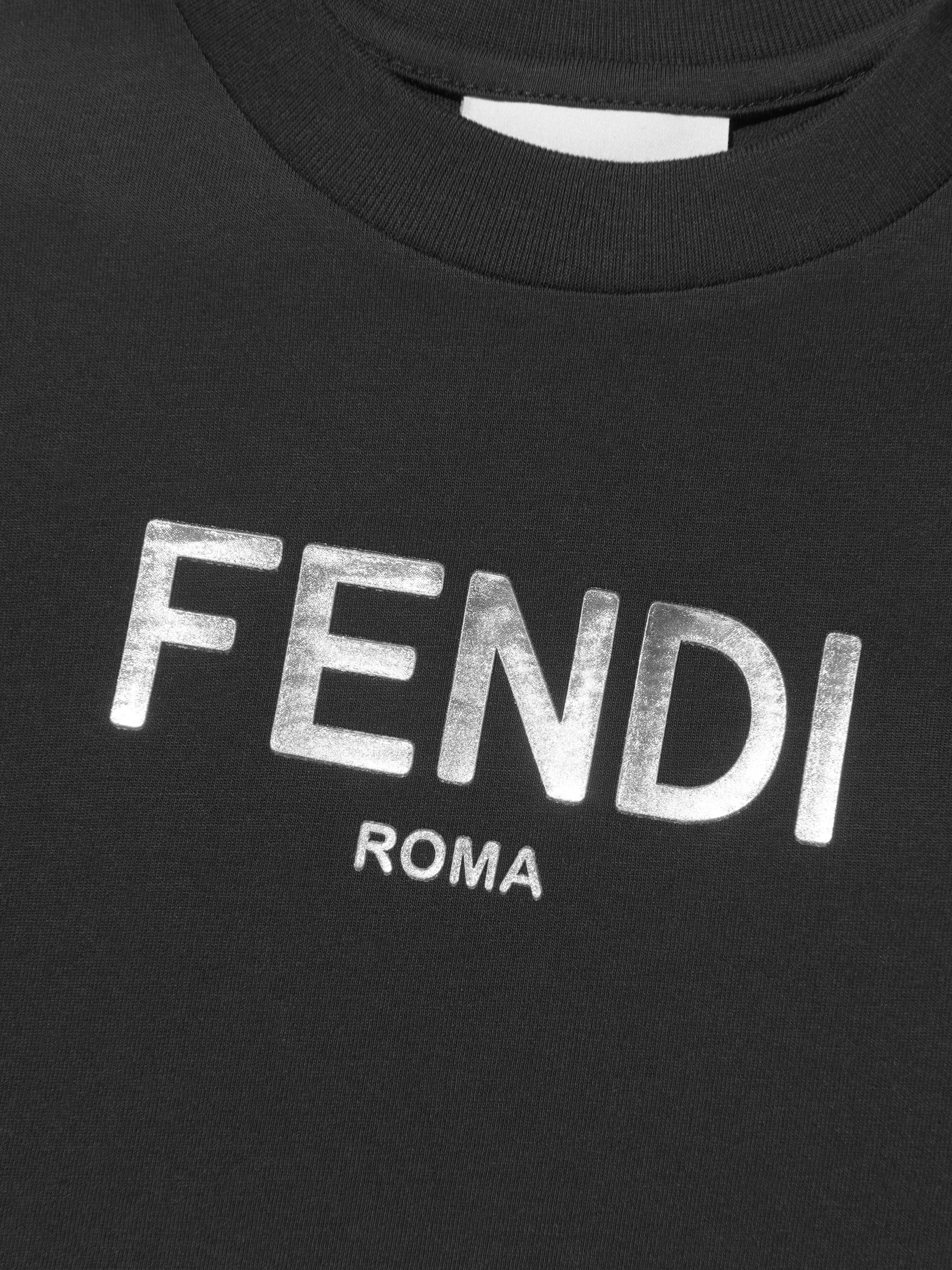 Fendi Kids Metallic Logo T-Shirt in Black