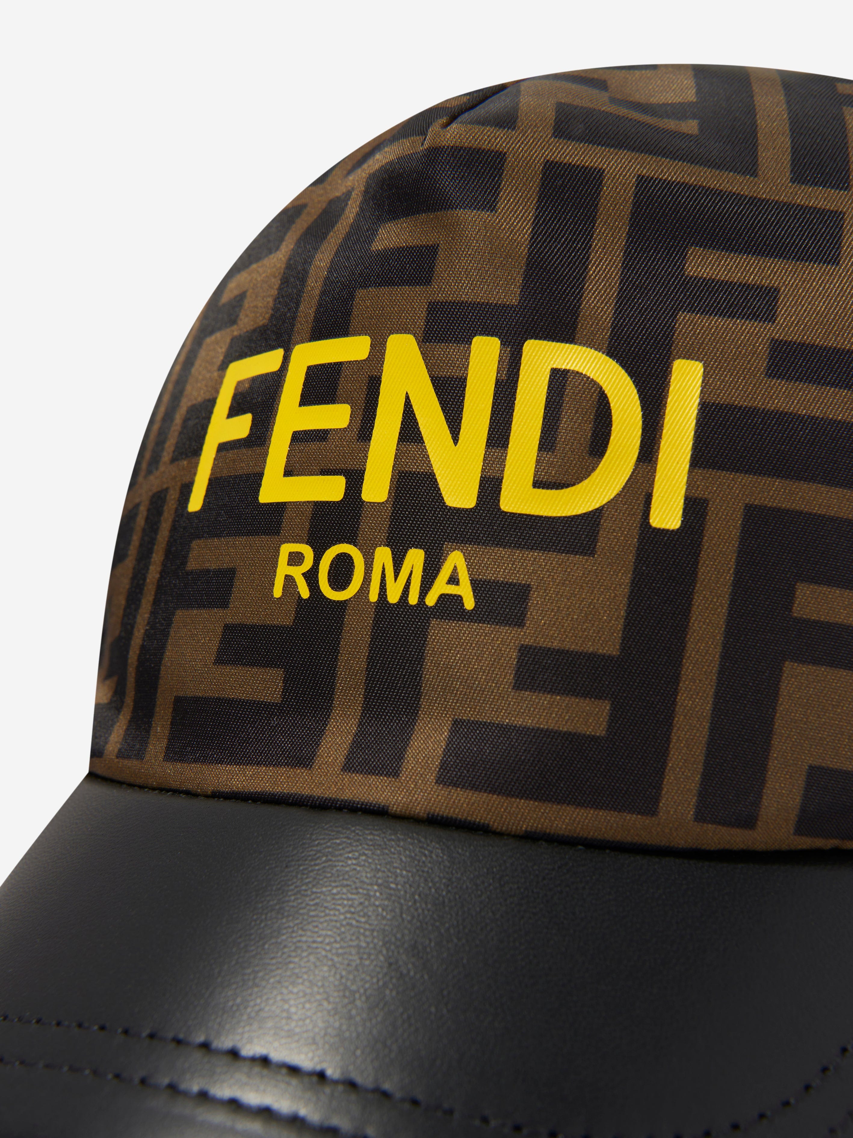 Fendi Kids FF Logo Cap in Brown