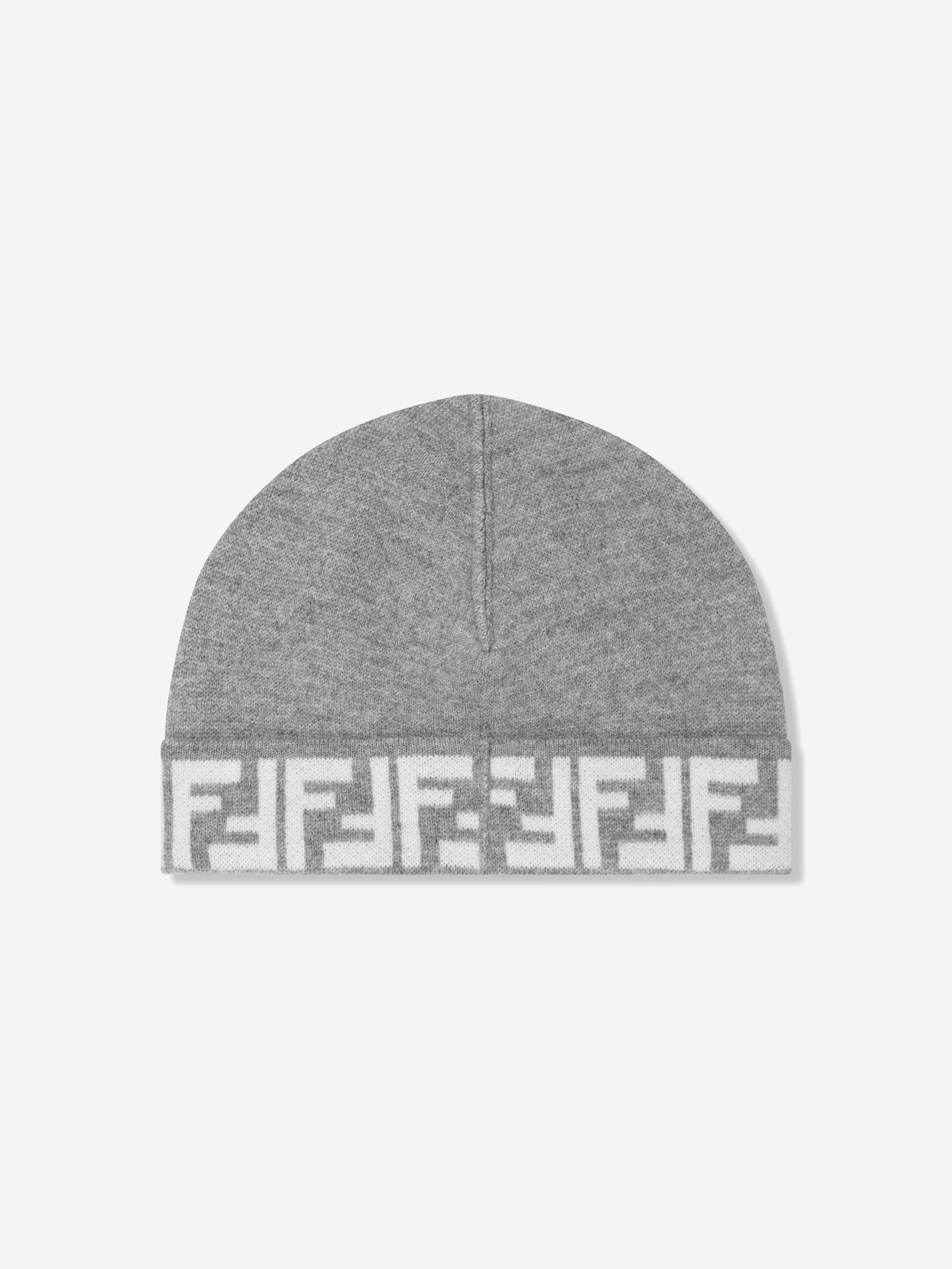 Fendi Kids FF Logo Reversible Beanie in Grey