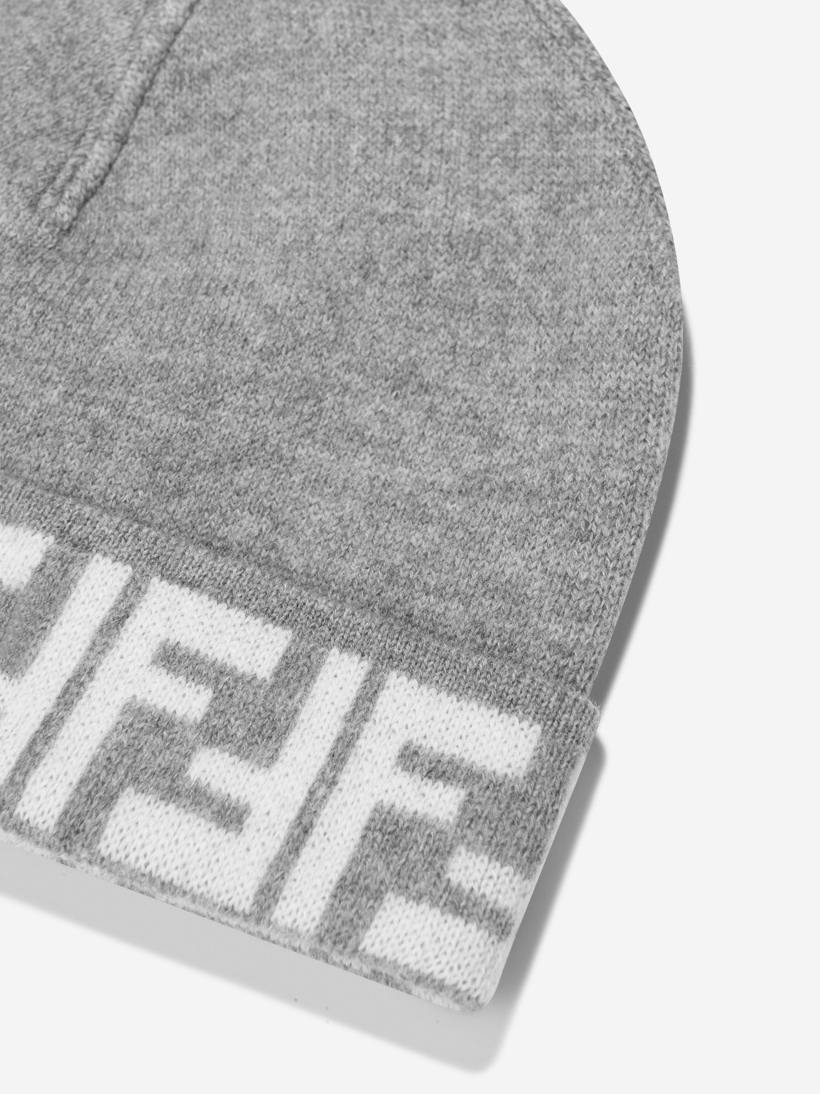 Fendi Kids FF Logo Reversible Beanie in Grey