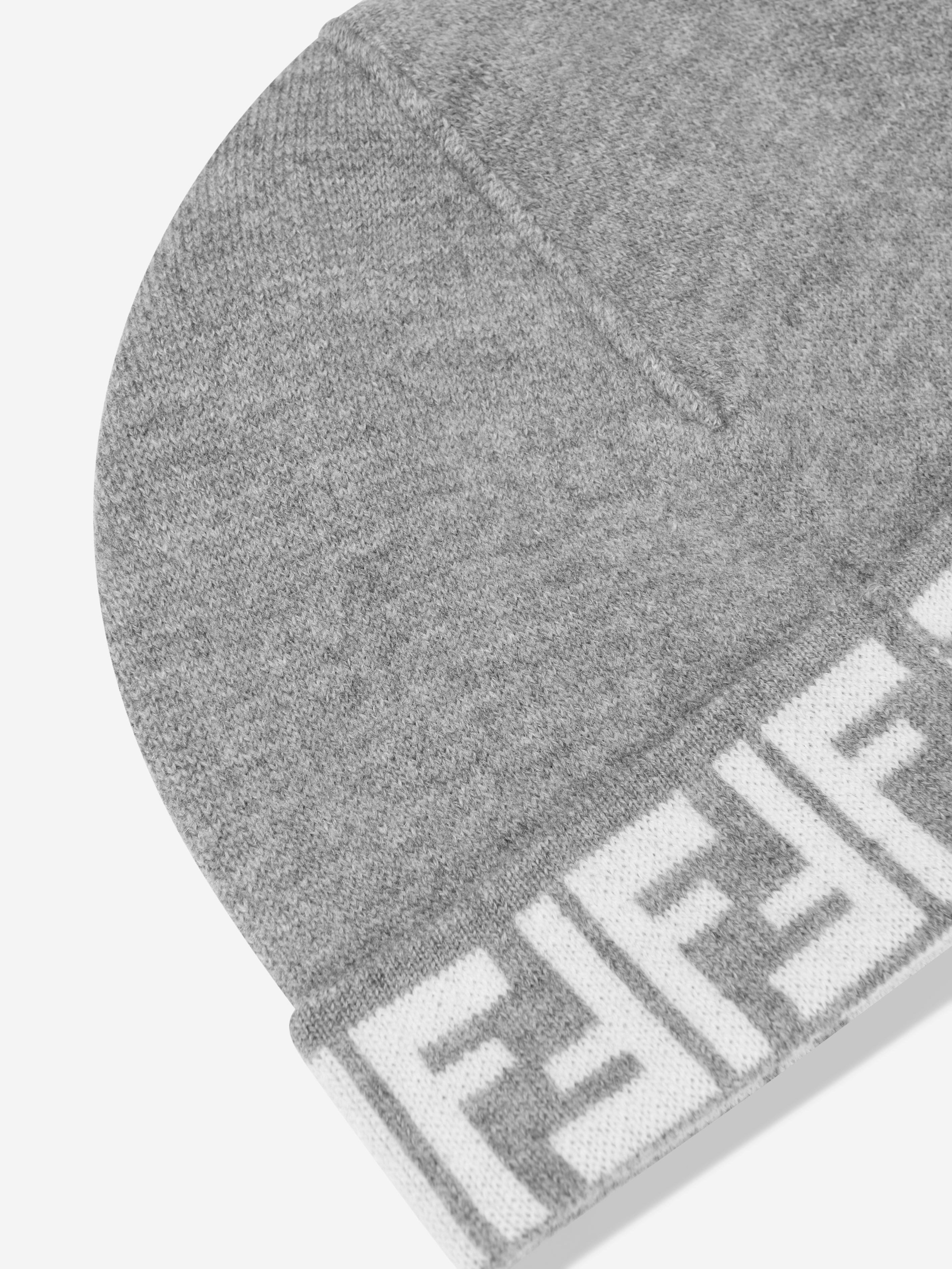 Fendi Kids FF Logo Reversible Beanie in Grey