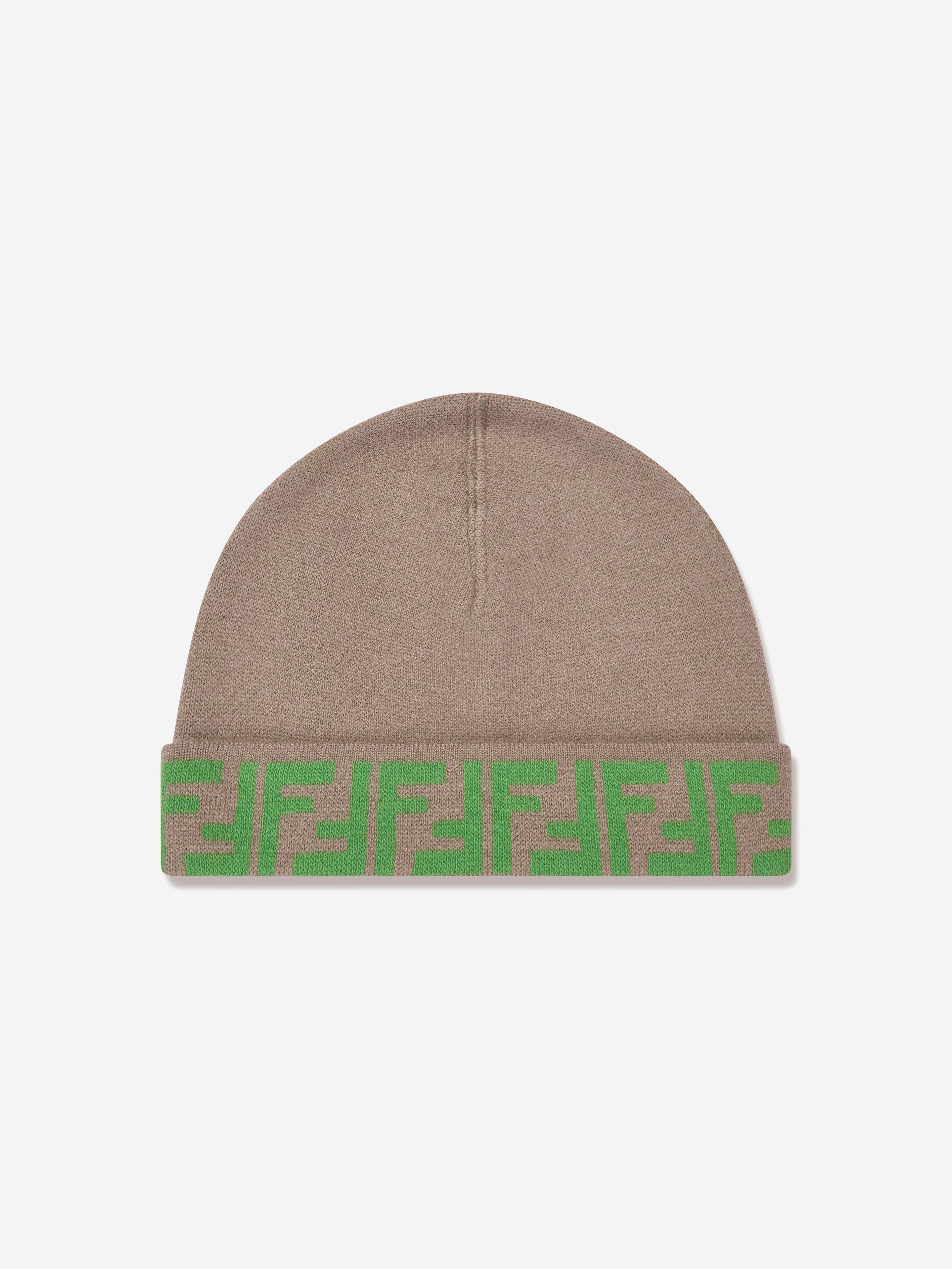 Fendi Kids FF Logo Reversible Beanie in Beige