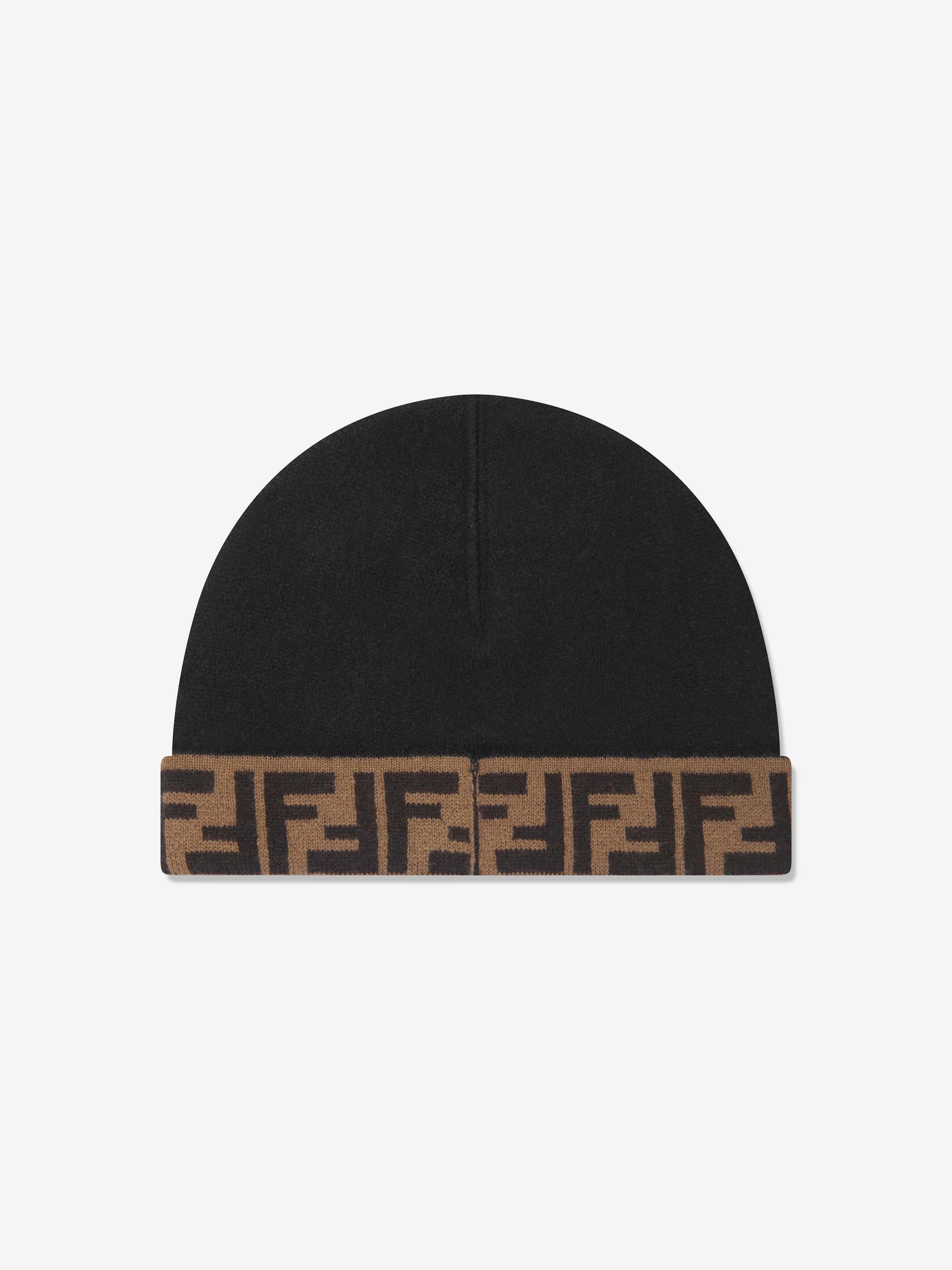 Fendi Kids FF Logo Reversible Beanie in Brown