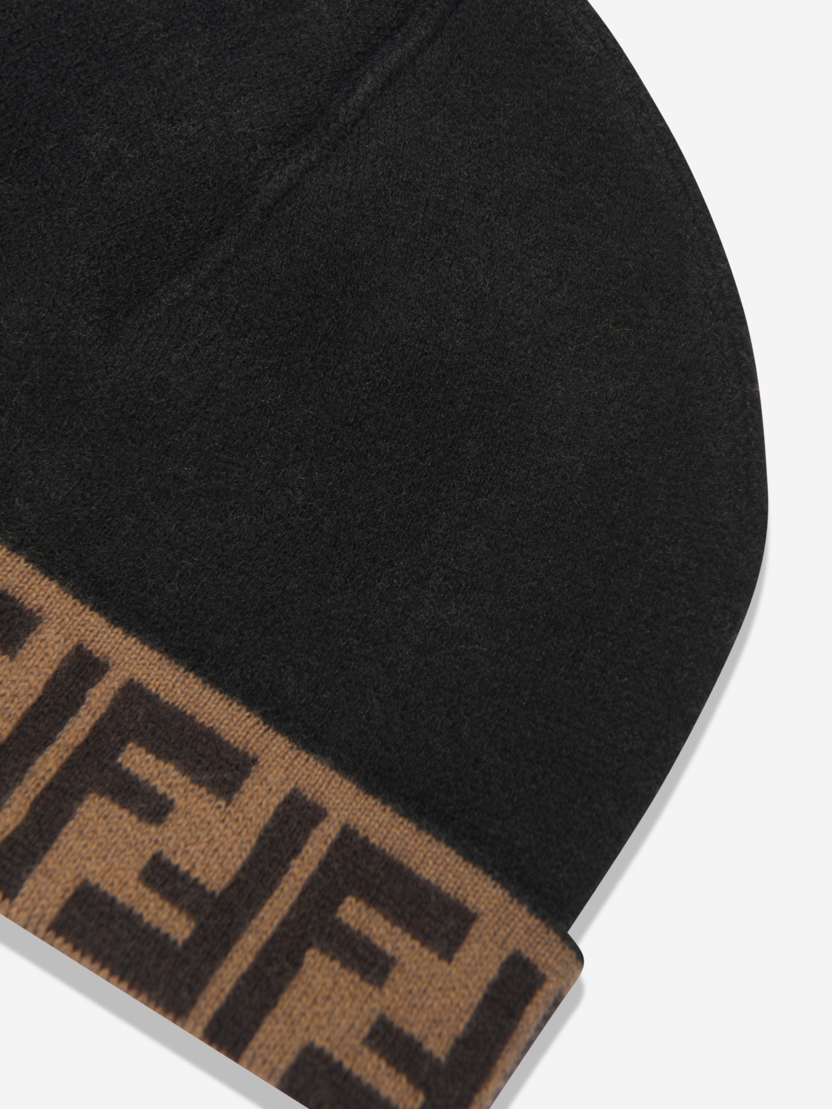 Fendi Kids FF Logo Reversible Beanie in Brown