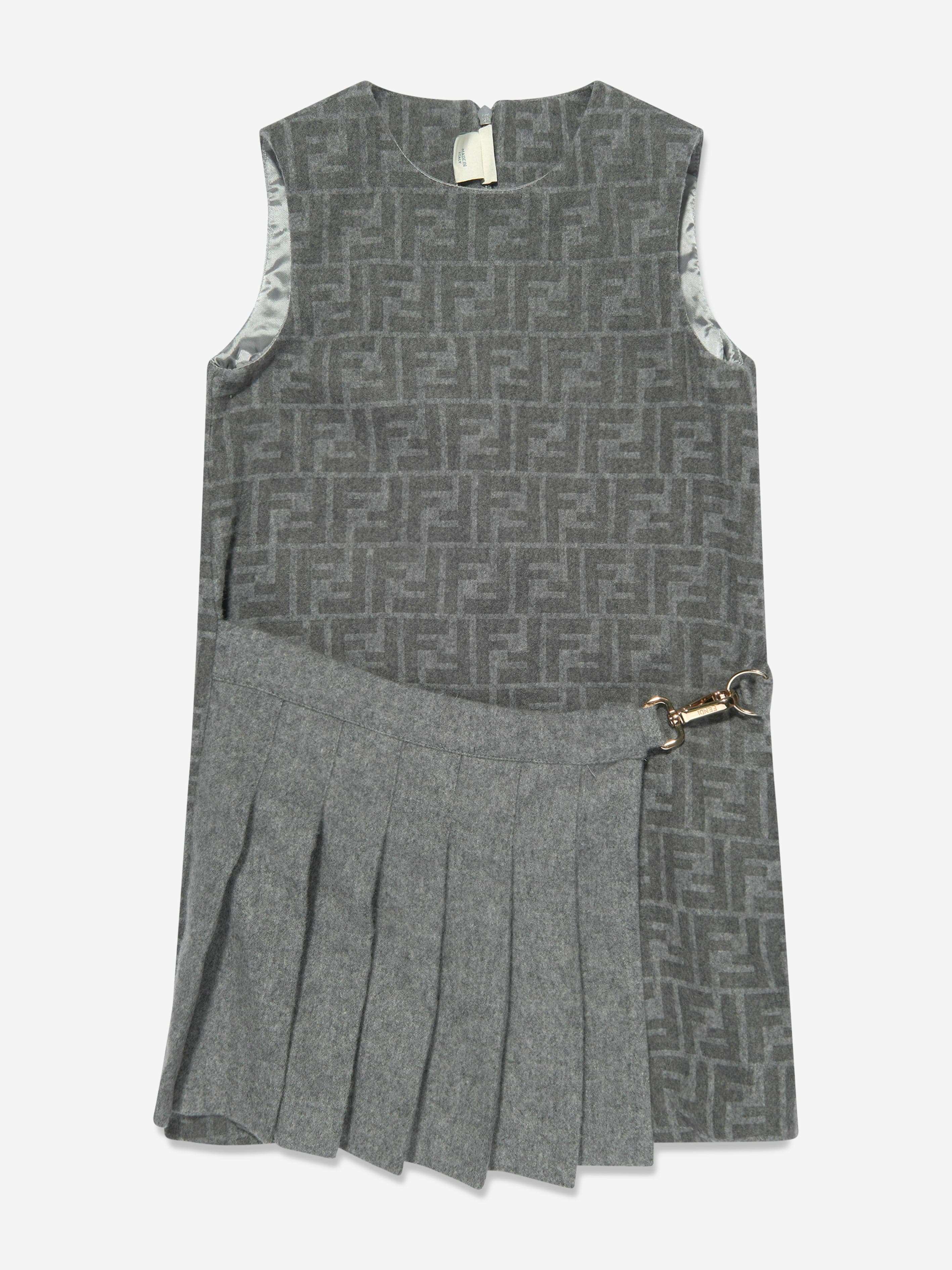 Fendi Girls FF Wool Dress in Grey