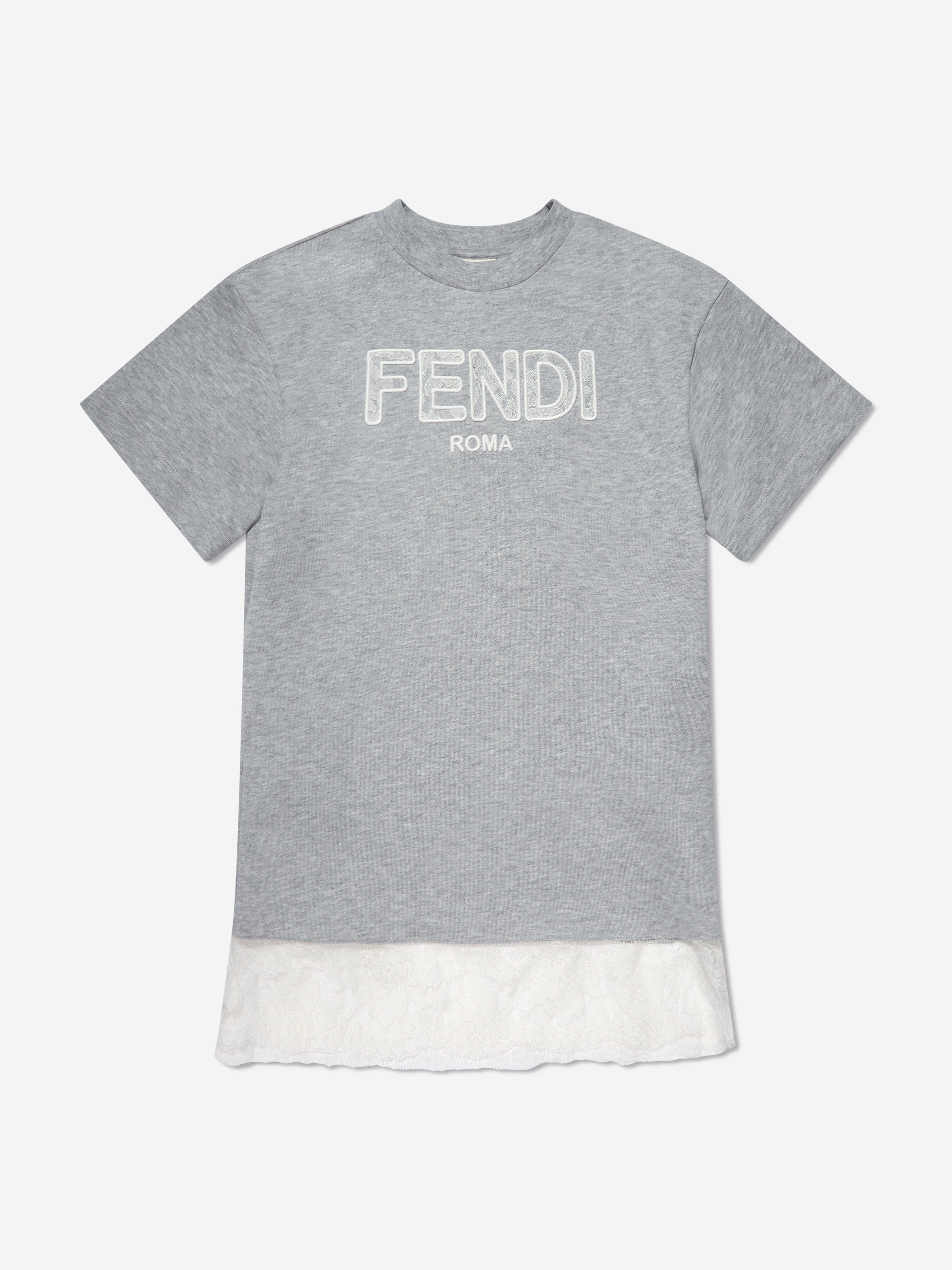 Fendi Girls Jersey Logo Dress in Grey