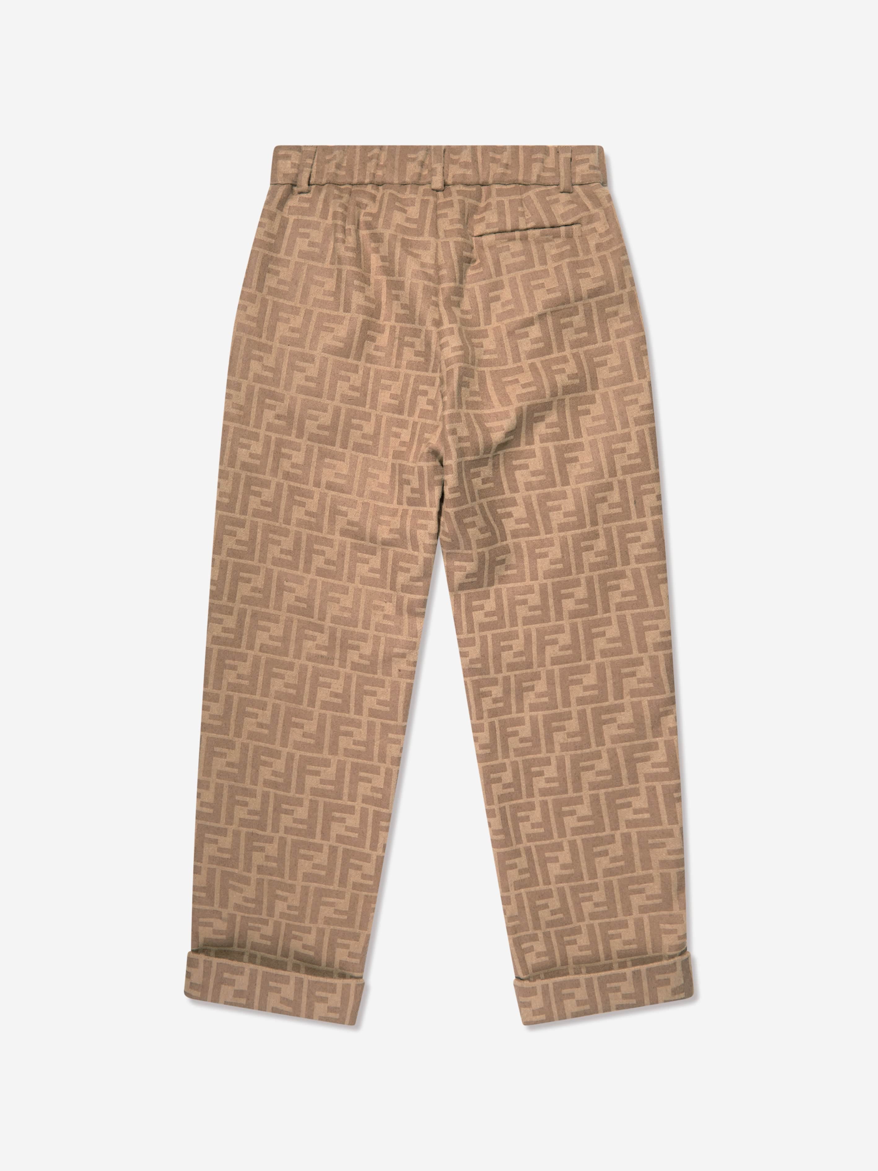 Fendi Boys FF Logo Trousers in Beige