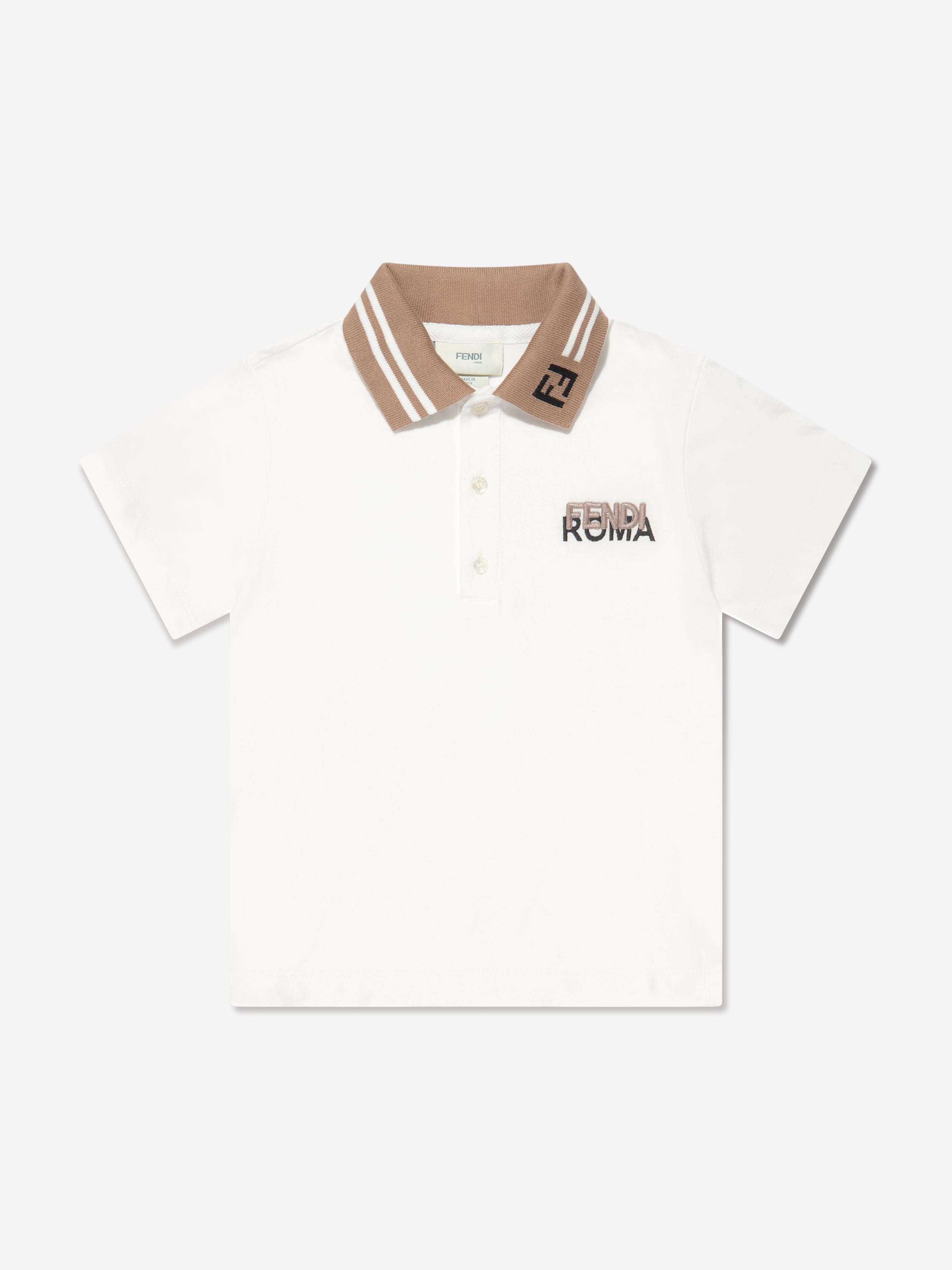 Fendi Boys Logo Polo Shirt in White