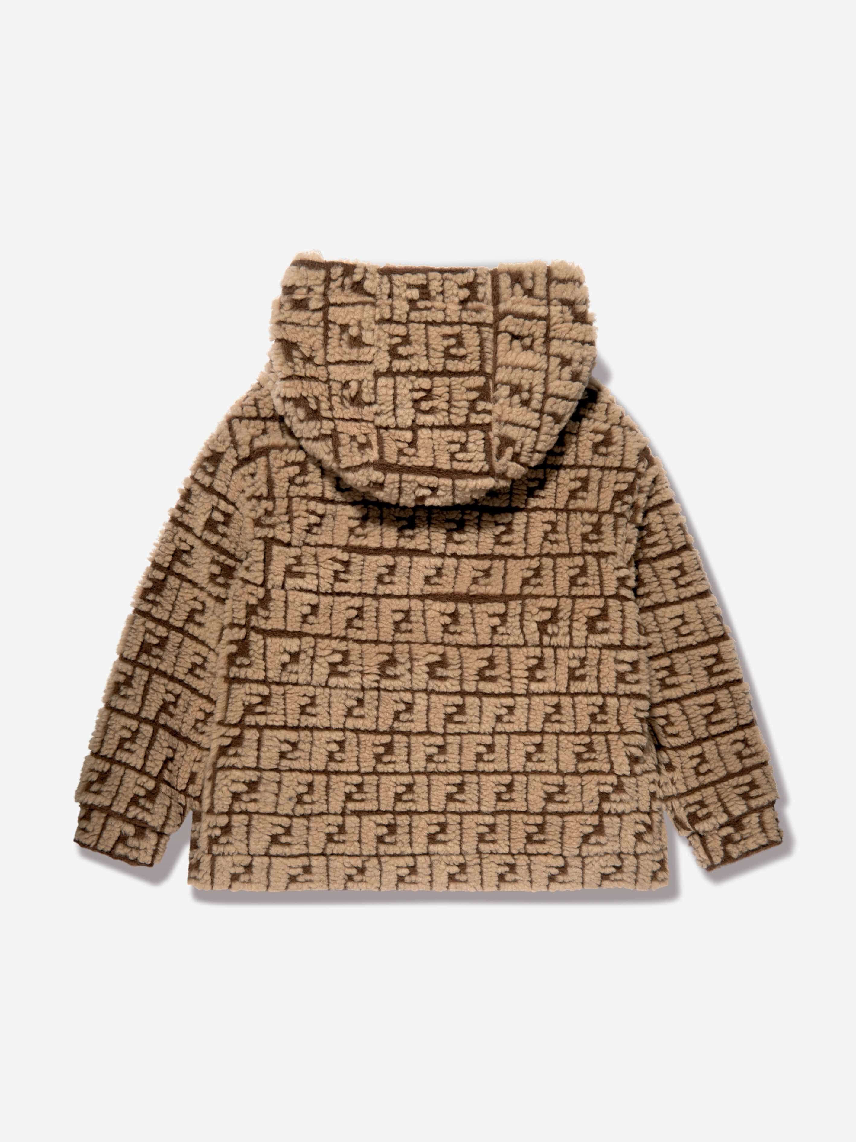 Fendi Kids FF Teddy Wool Hoodie in Beige