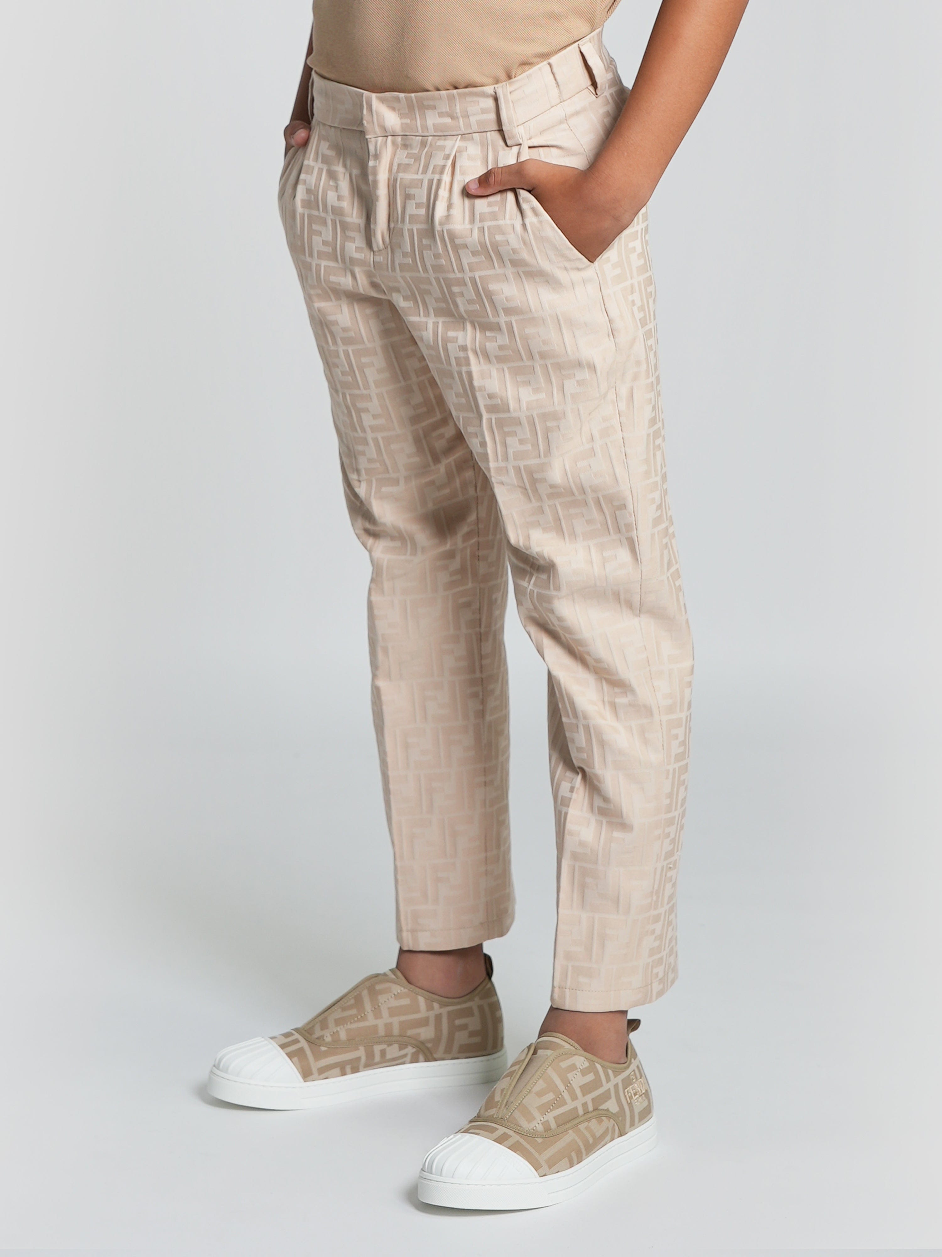 Boys FF Jacquard Trousers in Beige