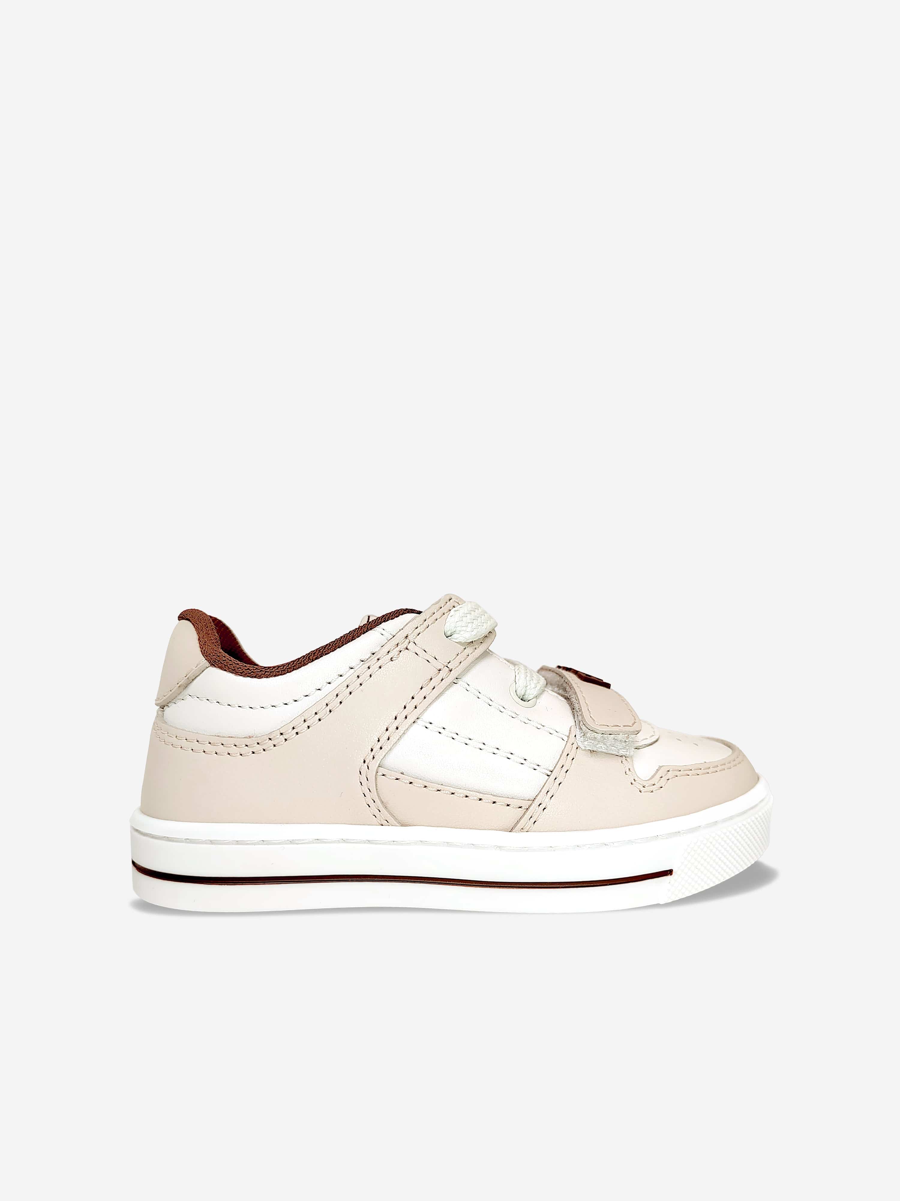 Fendi Kids Leather Logo Trainers in Beige