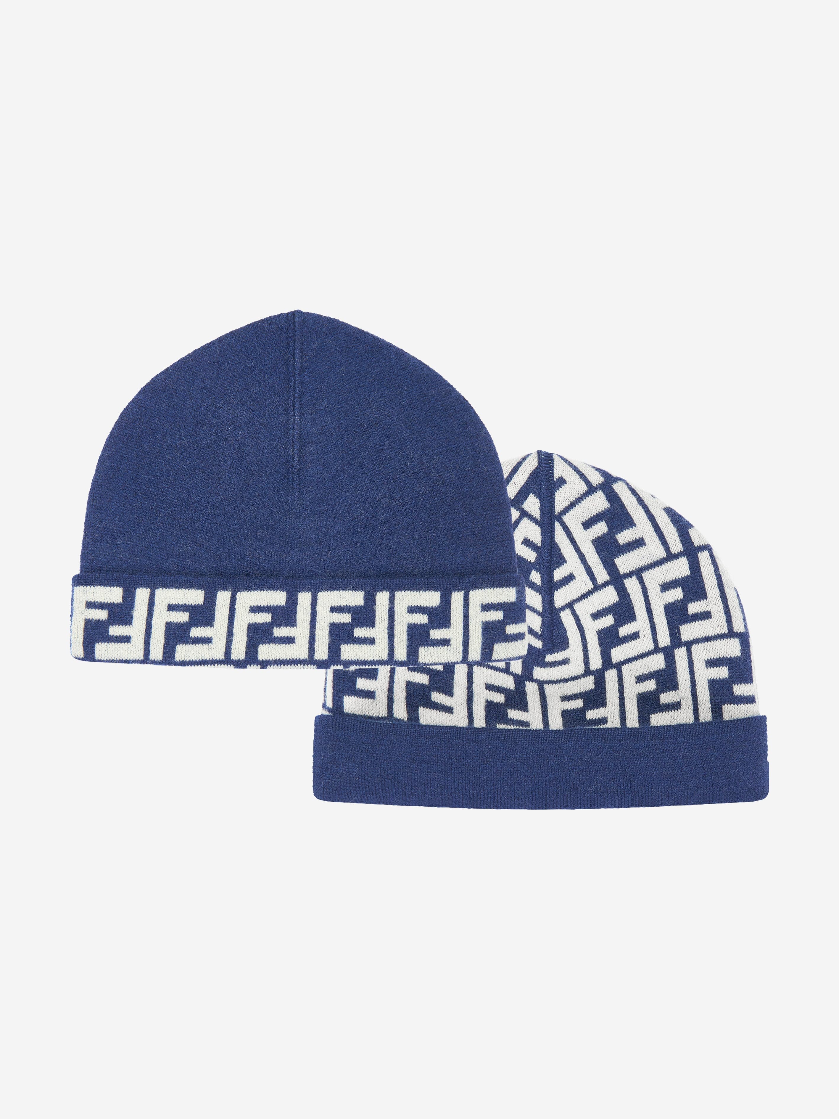 Fendi Kids FF Reversible Beanie Hat in Blue