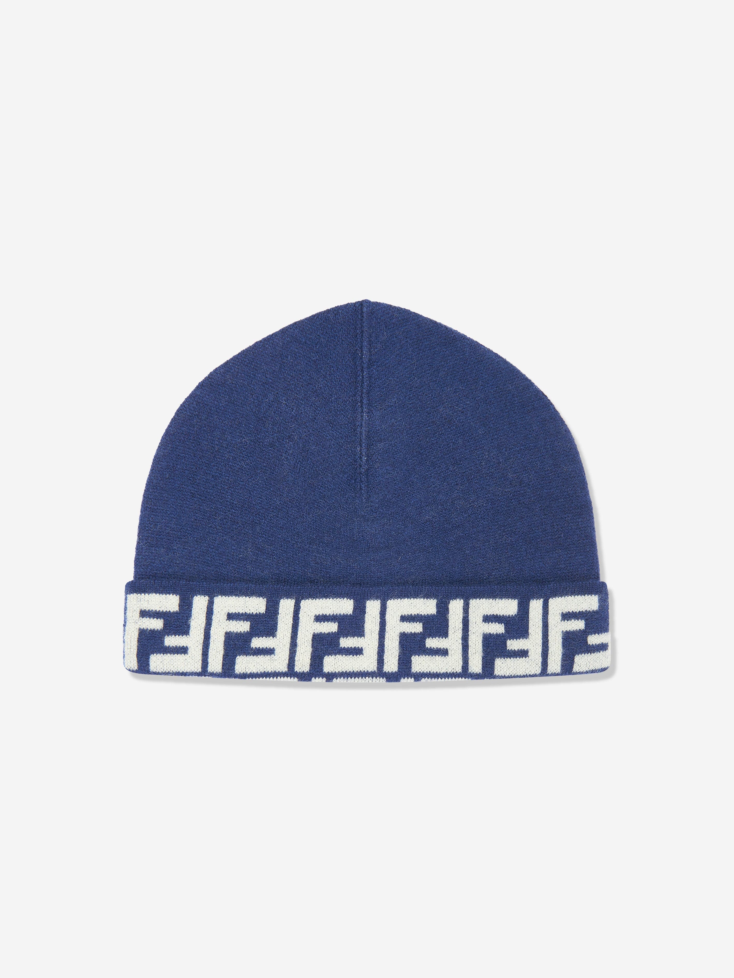 Fendi Kids FF Reversible Beanie Hat in Blue