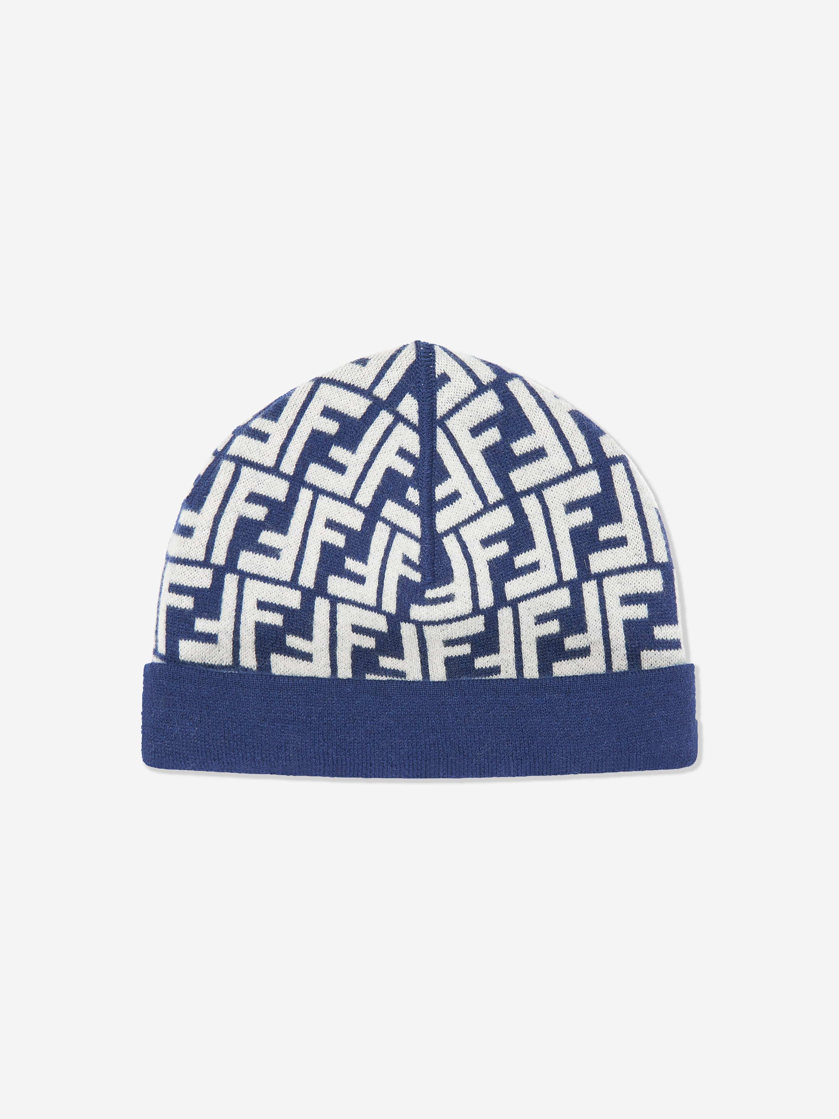 Fendi Kids FF Reversible Beanie Hat in Blue