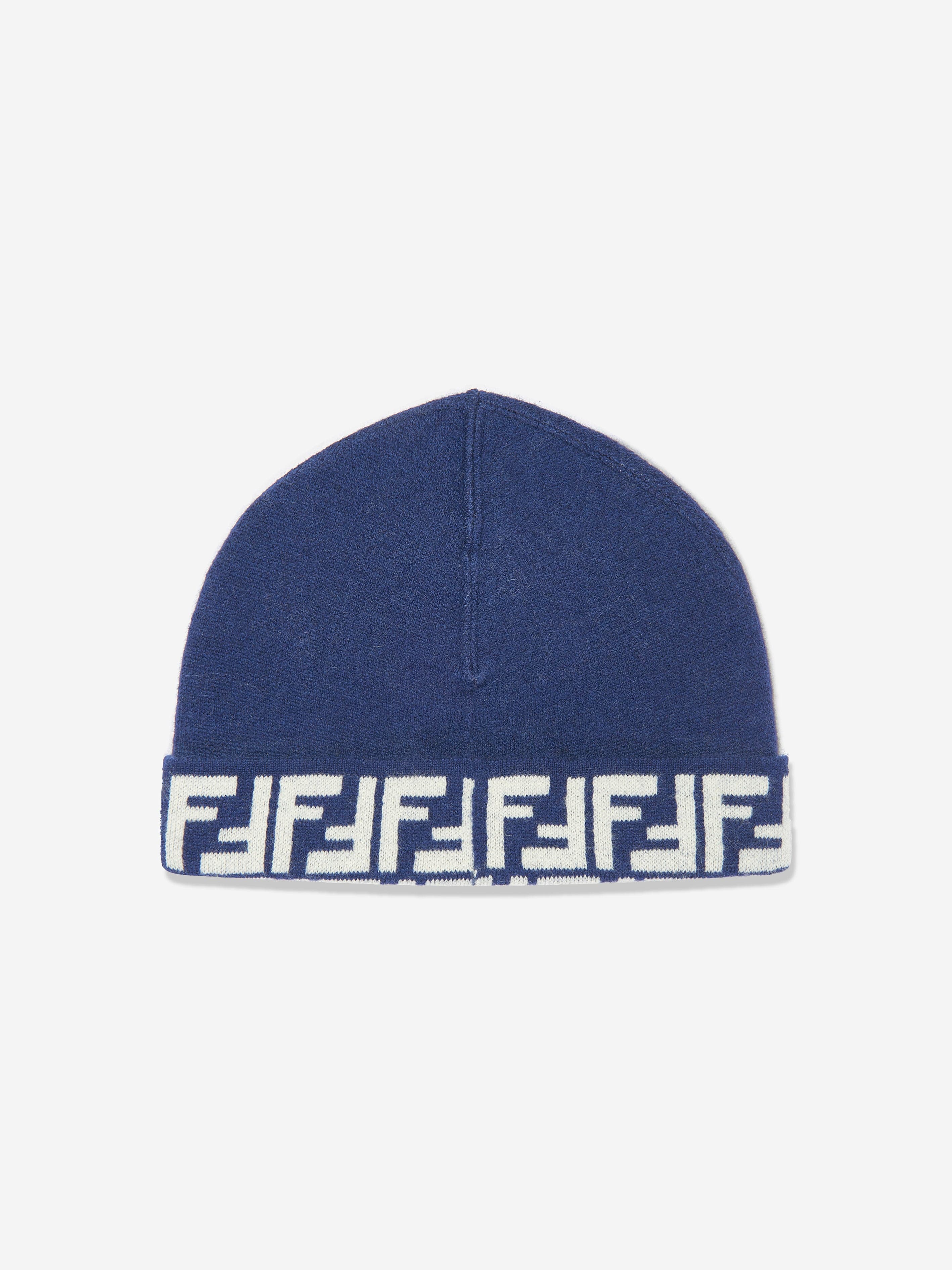 Fendi Kids FF Reversible Beanie Hat in Blue