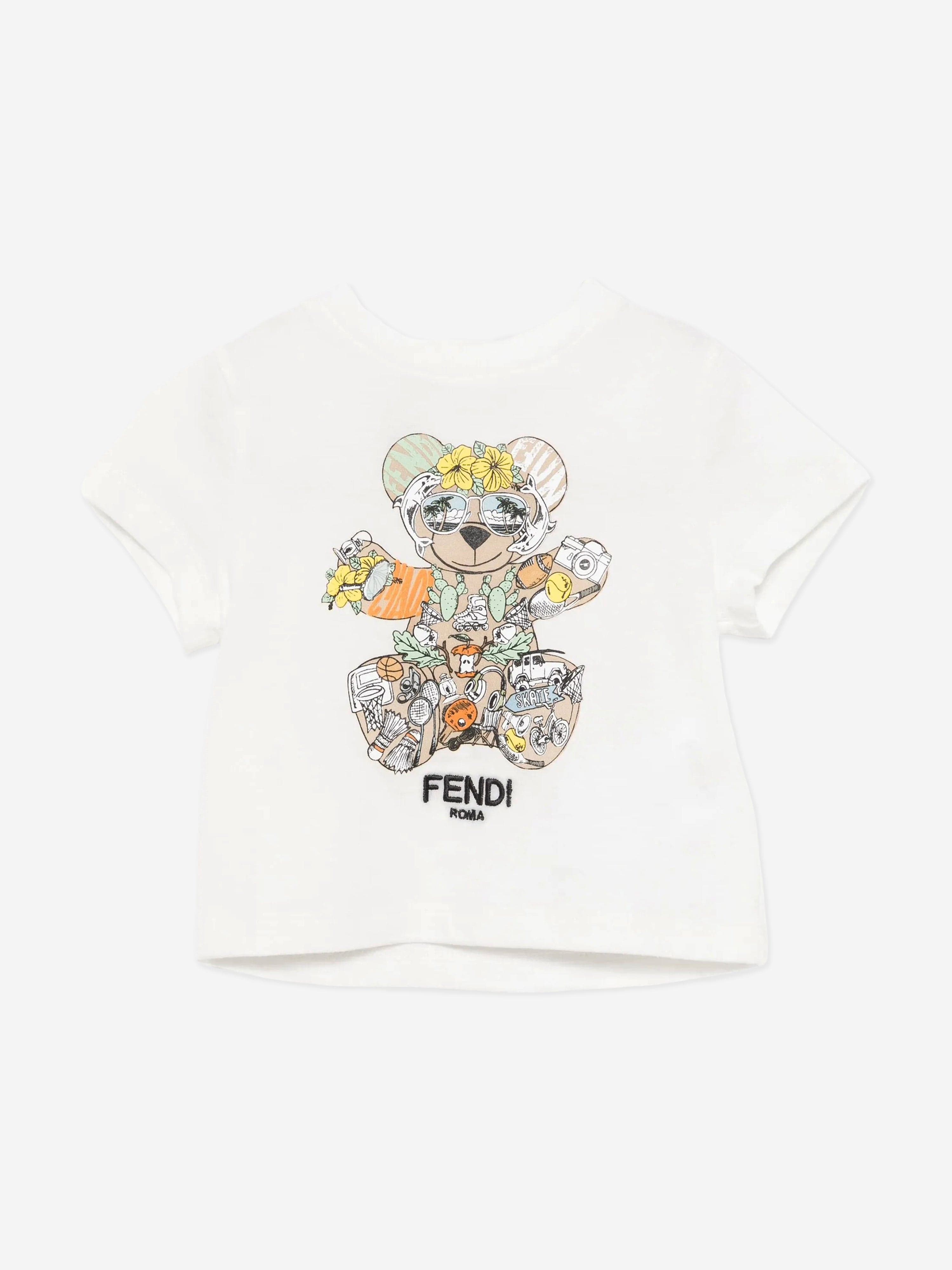 Fendi Baby Boys Teddy Bear T-Shirt in White