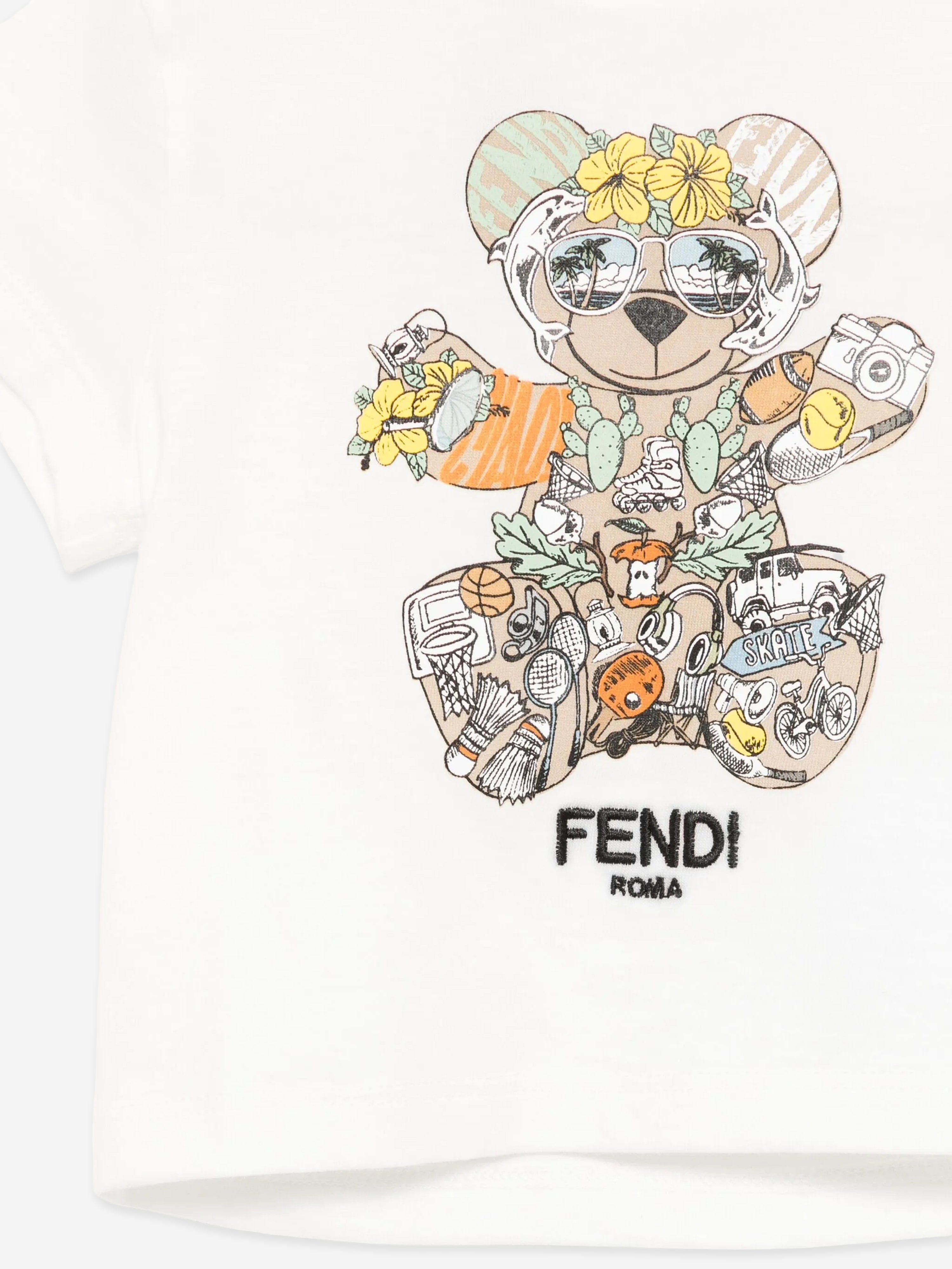 Fendi Baby Boys Teddy Bear T-Shirt in White