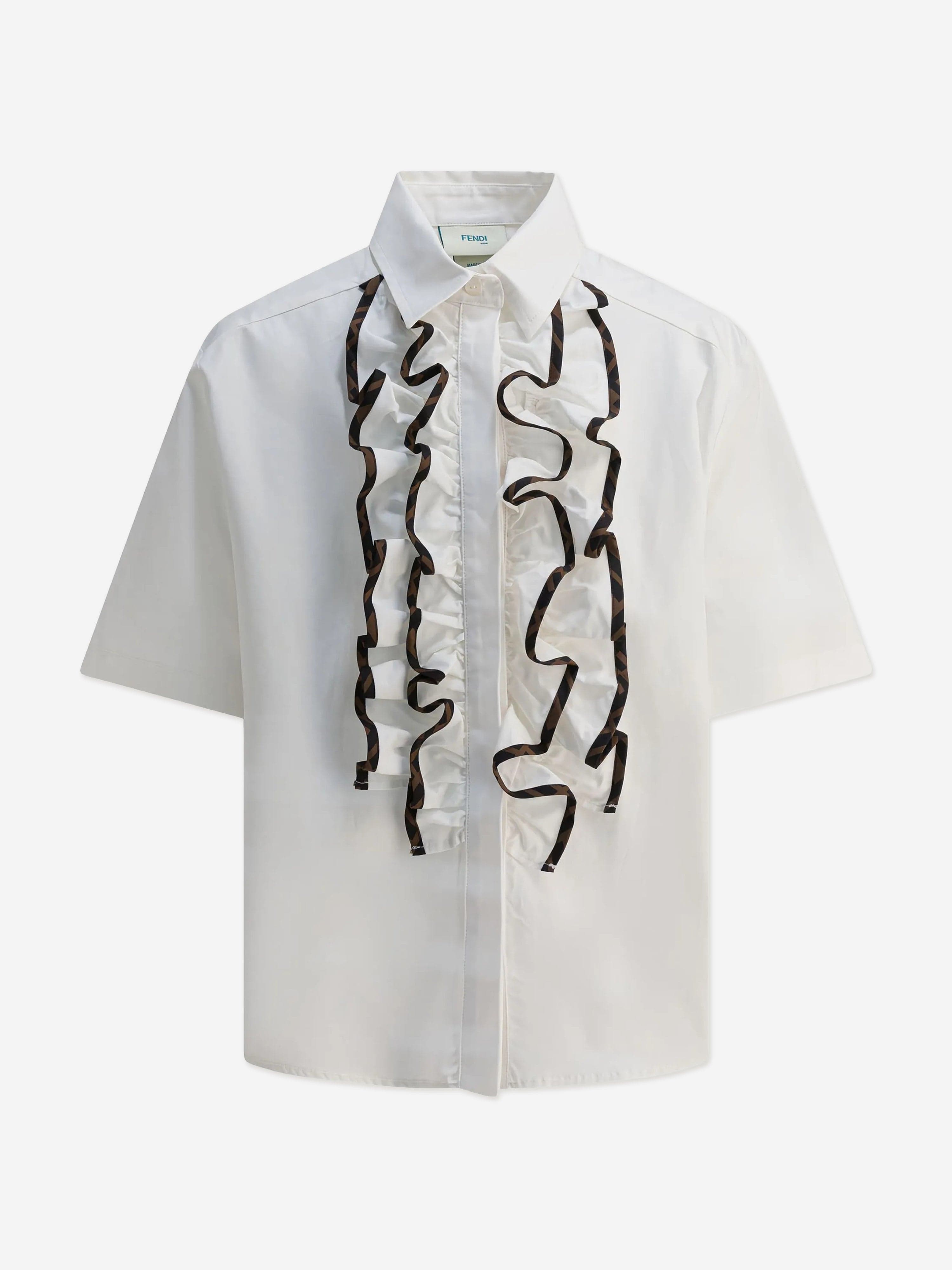 Fendi Girls Cotton Ruffle Blouse in White