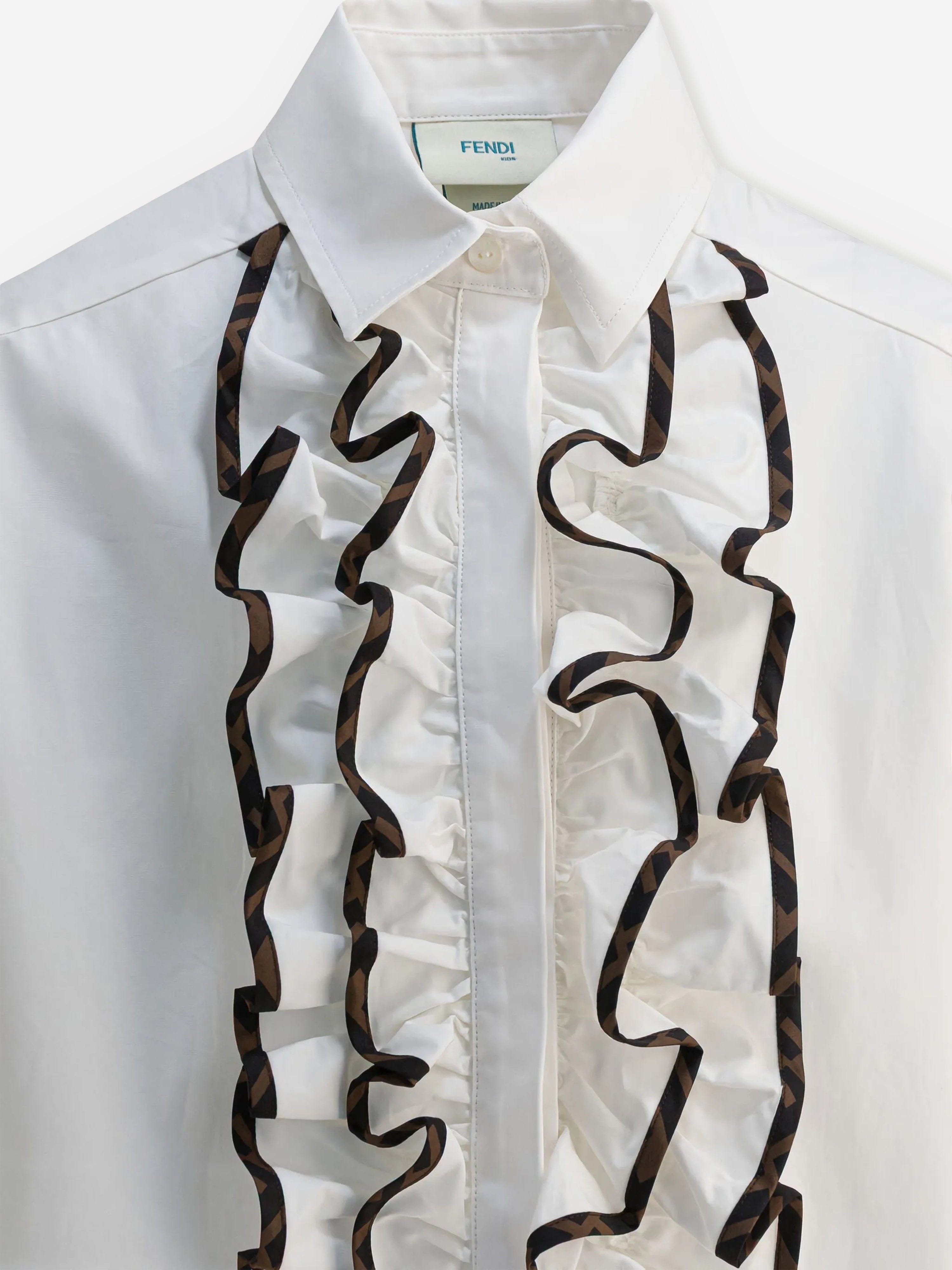 Fendi Girls Cotton Ruffle Blouse in White