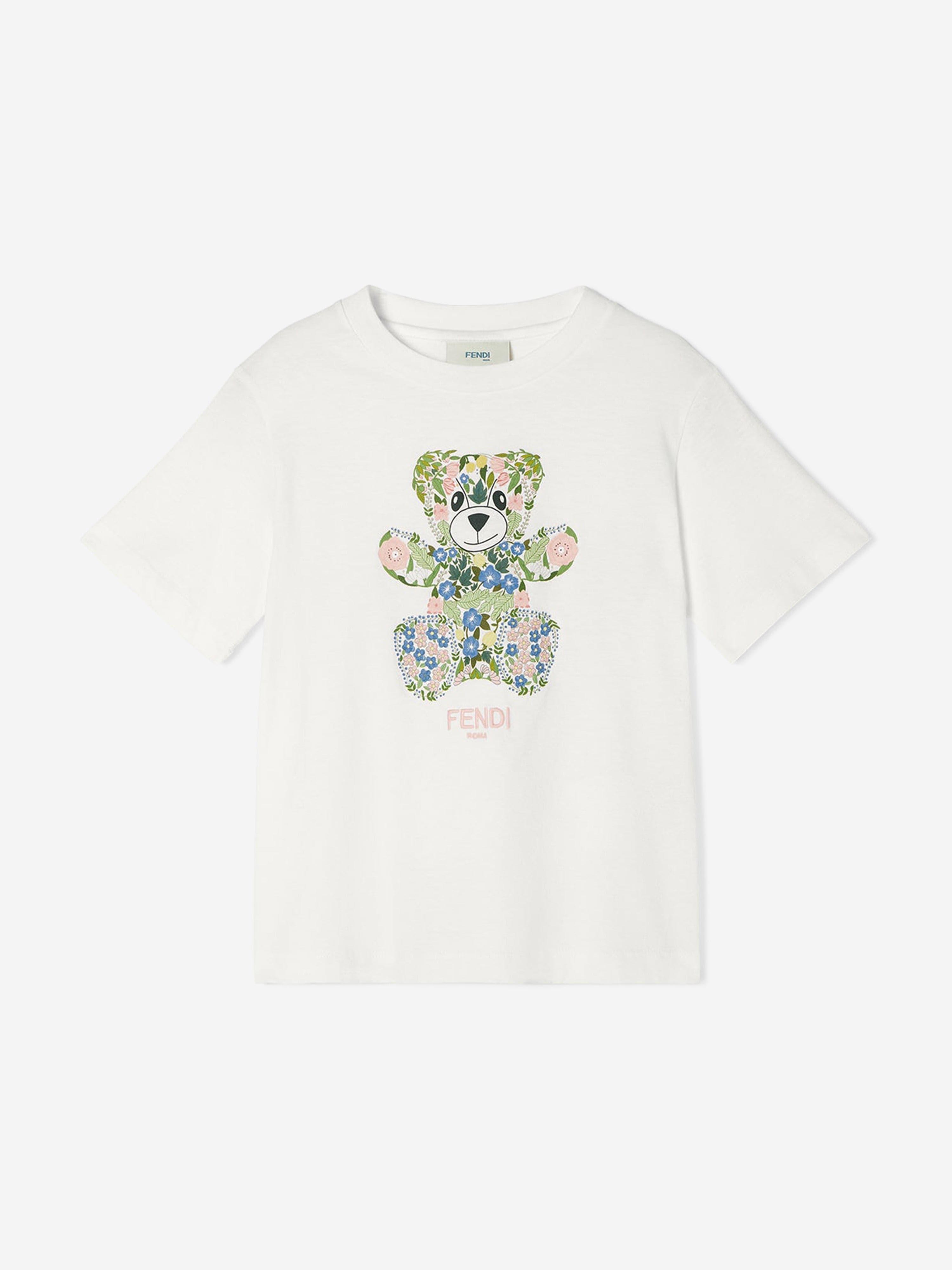 Fendi Girls Teddy Bear T-Shirt in White