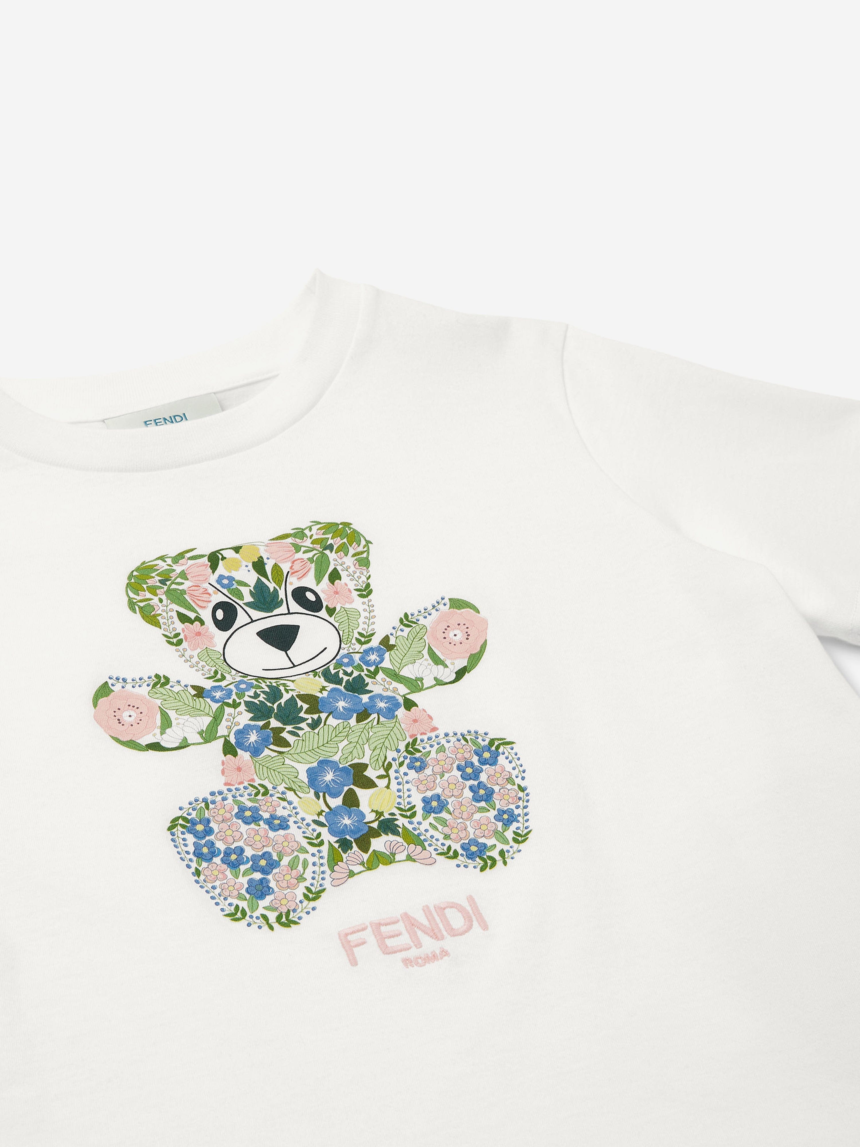 Fendi Girls Teddy Bear T-Shirt in White
