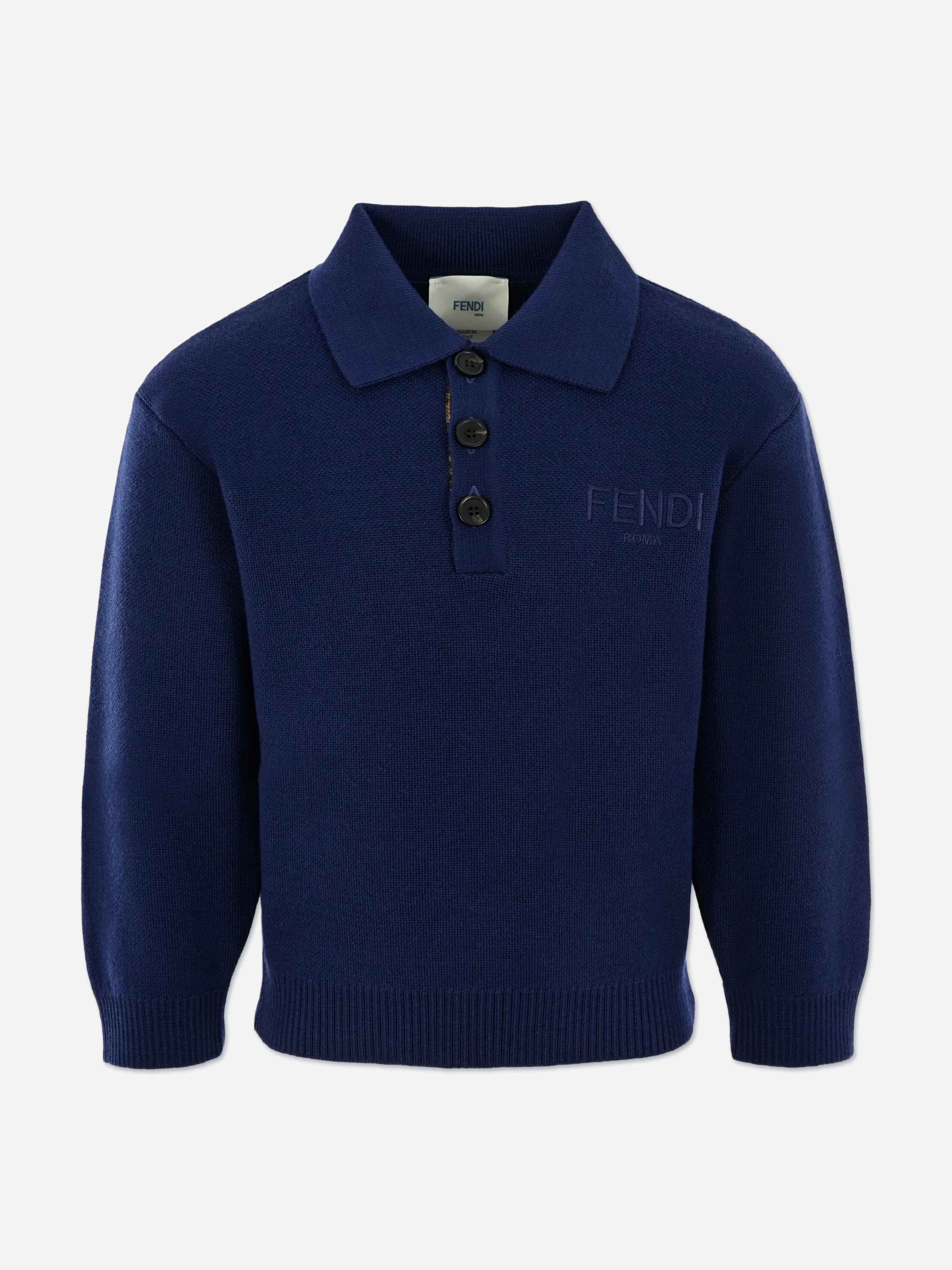 Fendi Boys Wool Knit Logo Sweatshirt in Navy