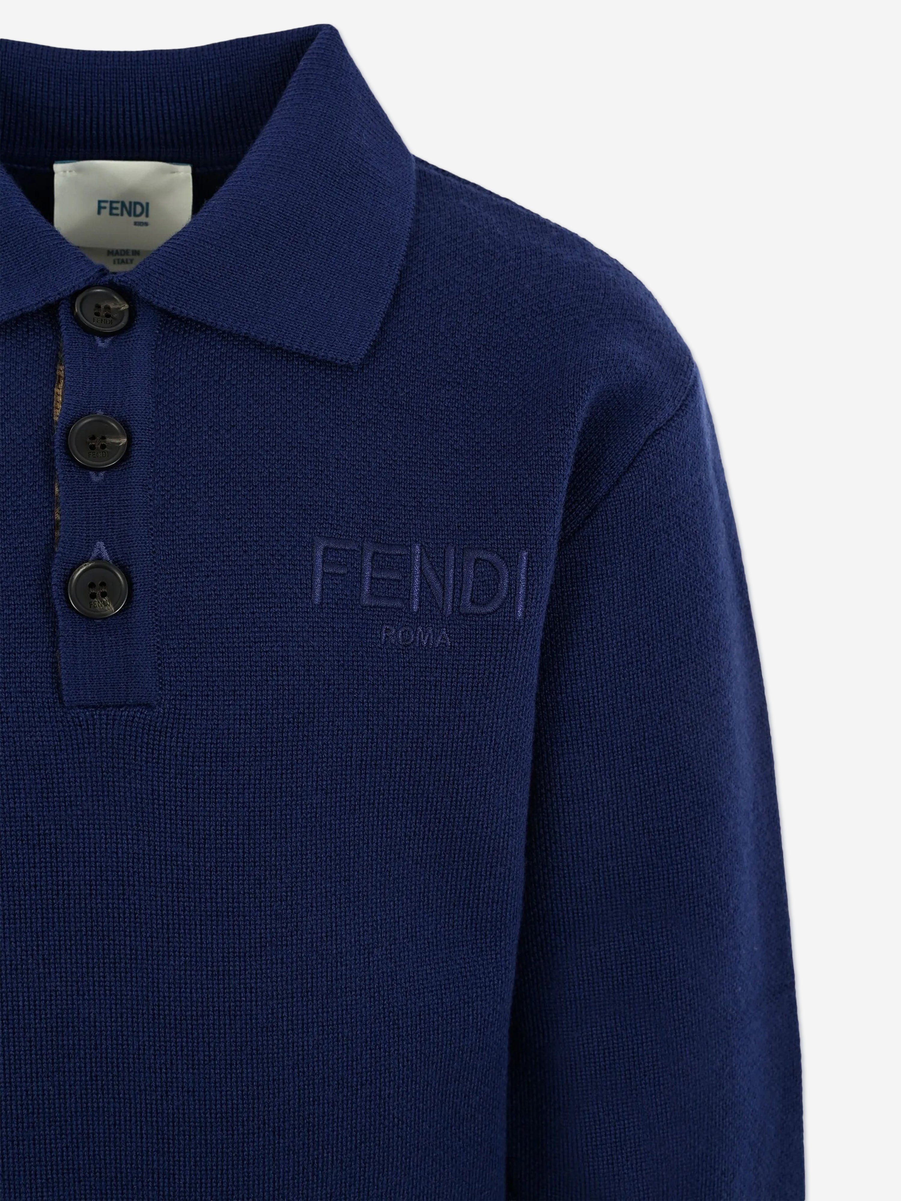 Fendi Boys Wool Knit Logo Sweatshirt in Navy