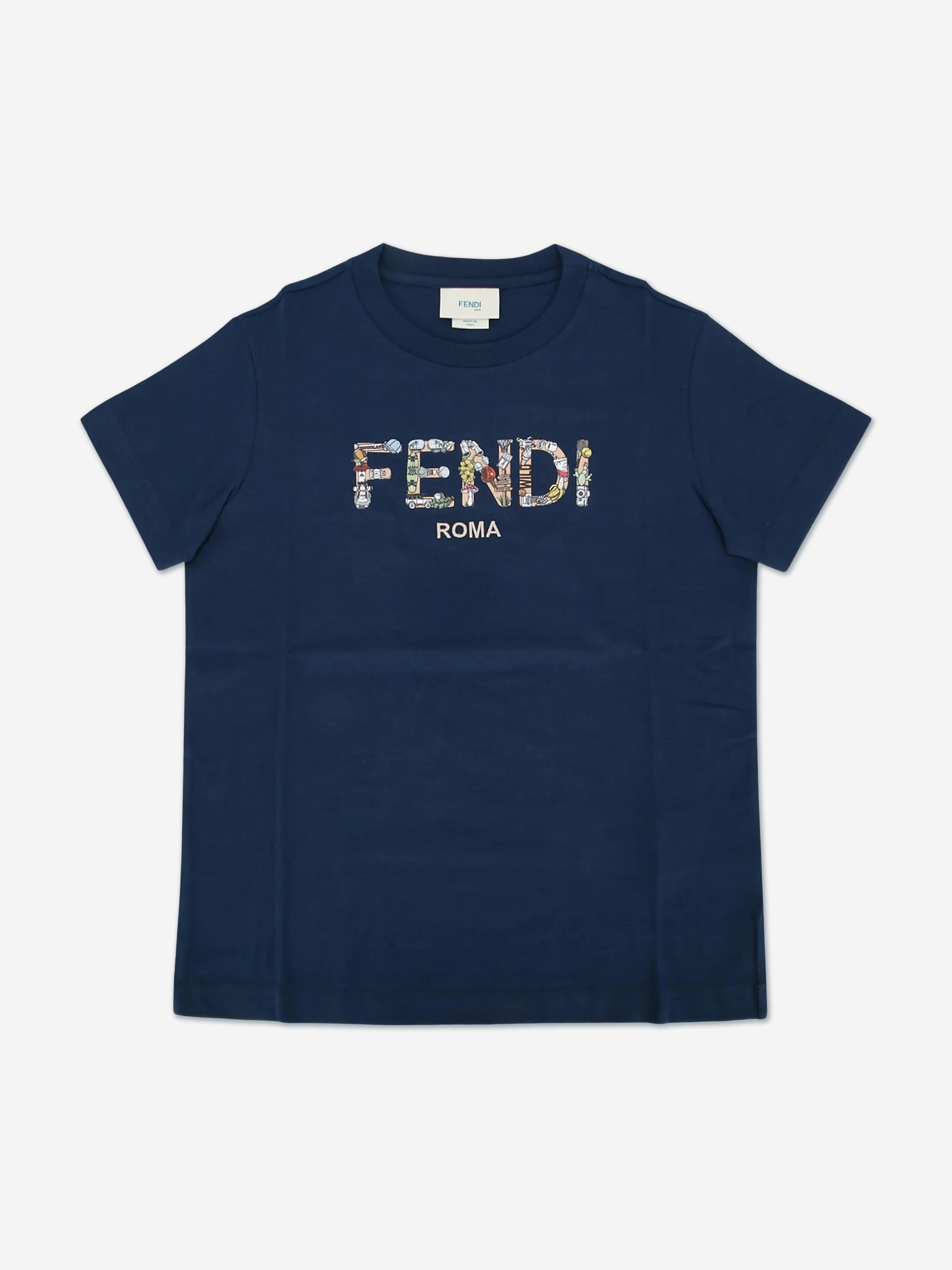 Fendi Boys Logo T-Shirt in Navy
