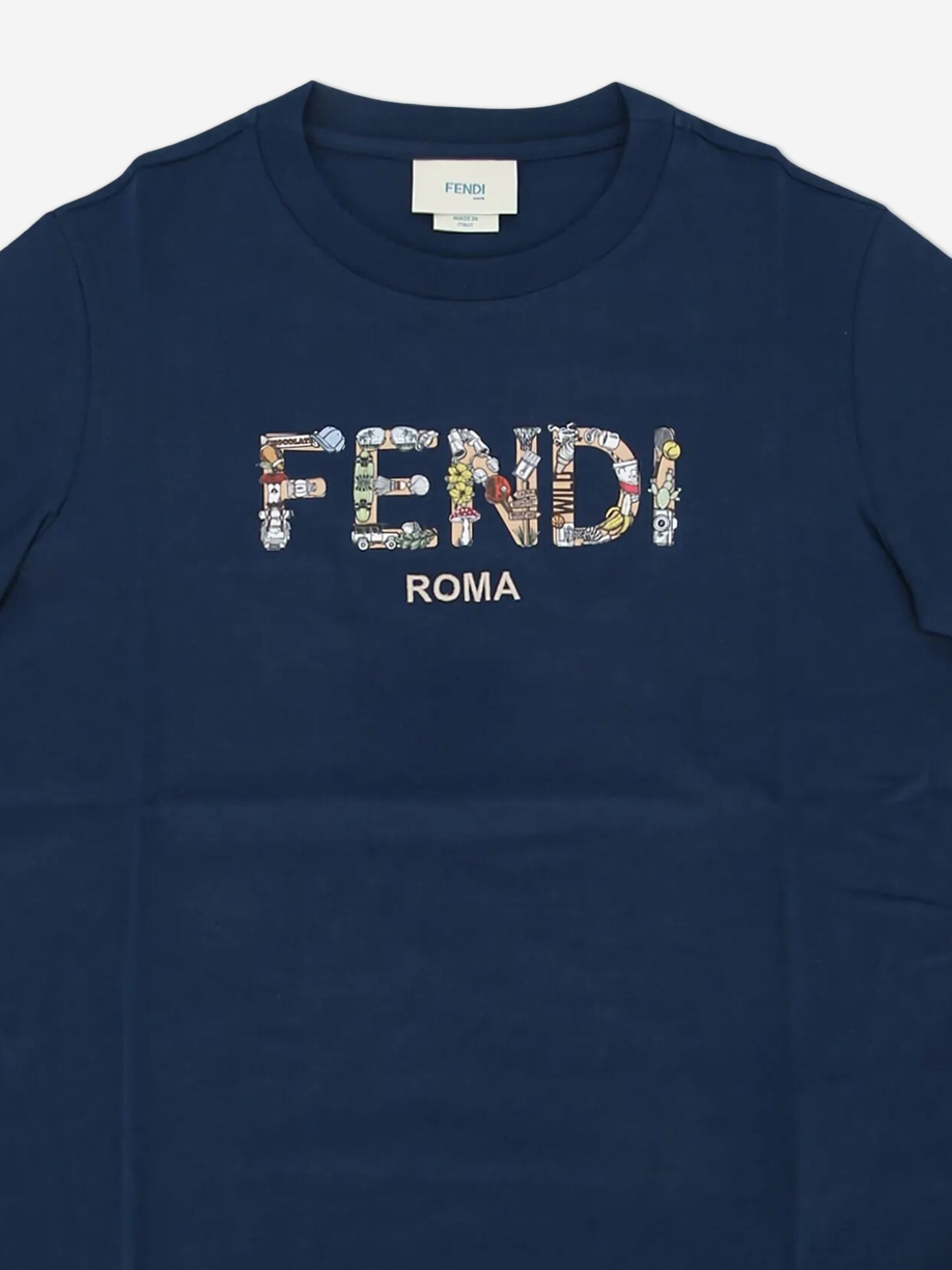 Fendi Boys Logo T-Shirt in Navy