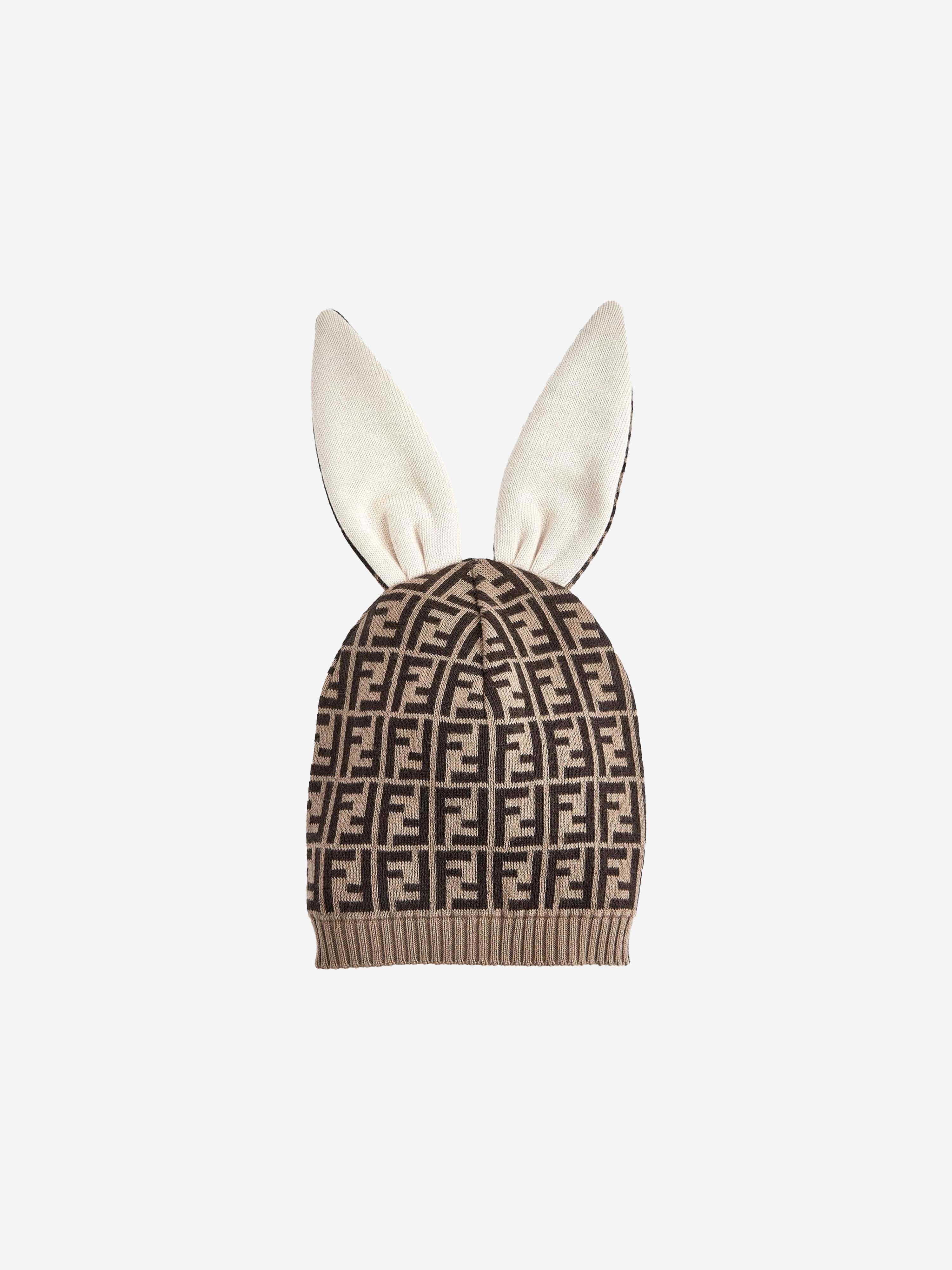 Fendi Baby Cashmere Logo Bunny Hat in Brown