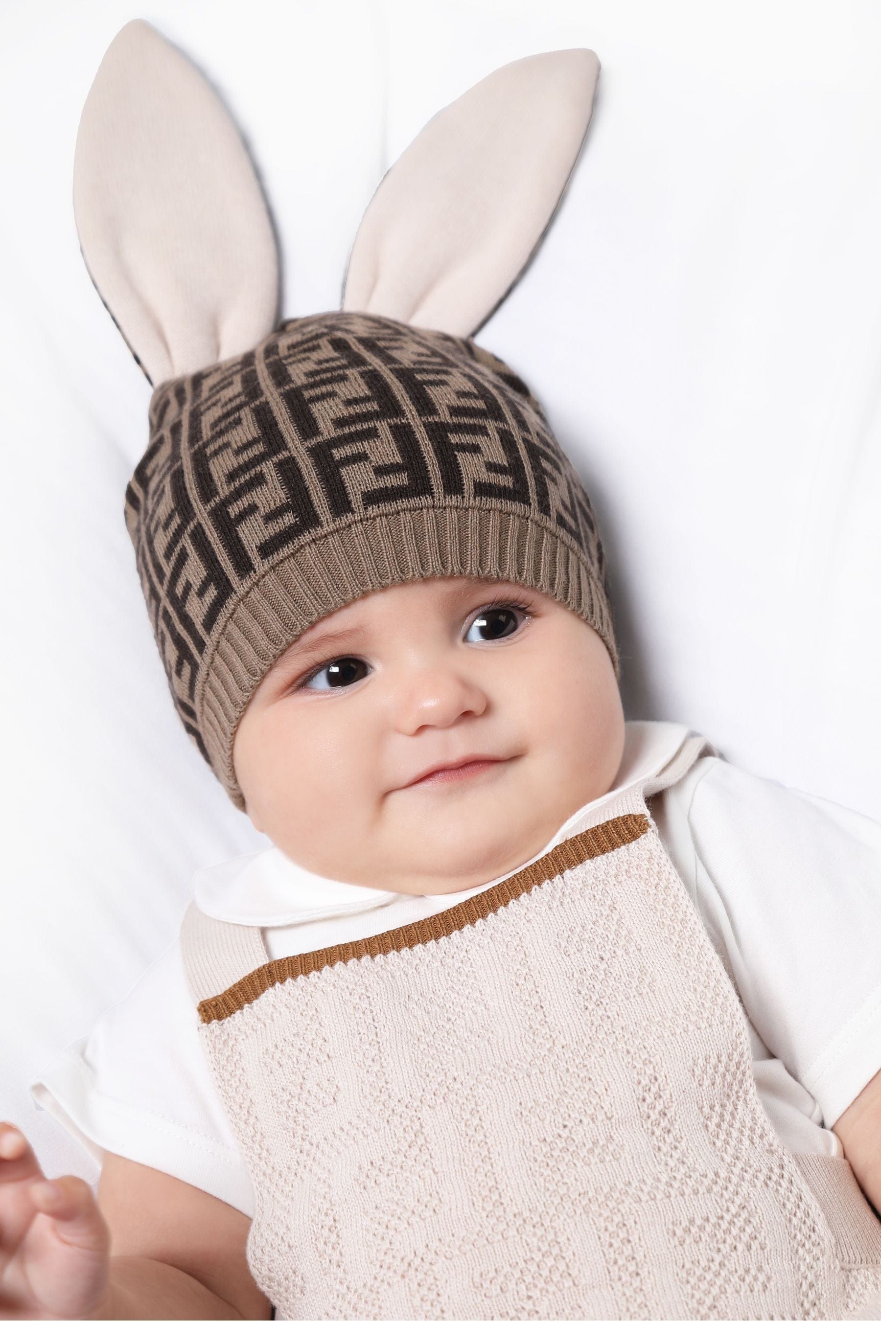 Fendi Baby Cashmere Logo Bunny Hat in Brown