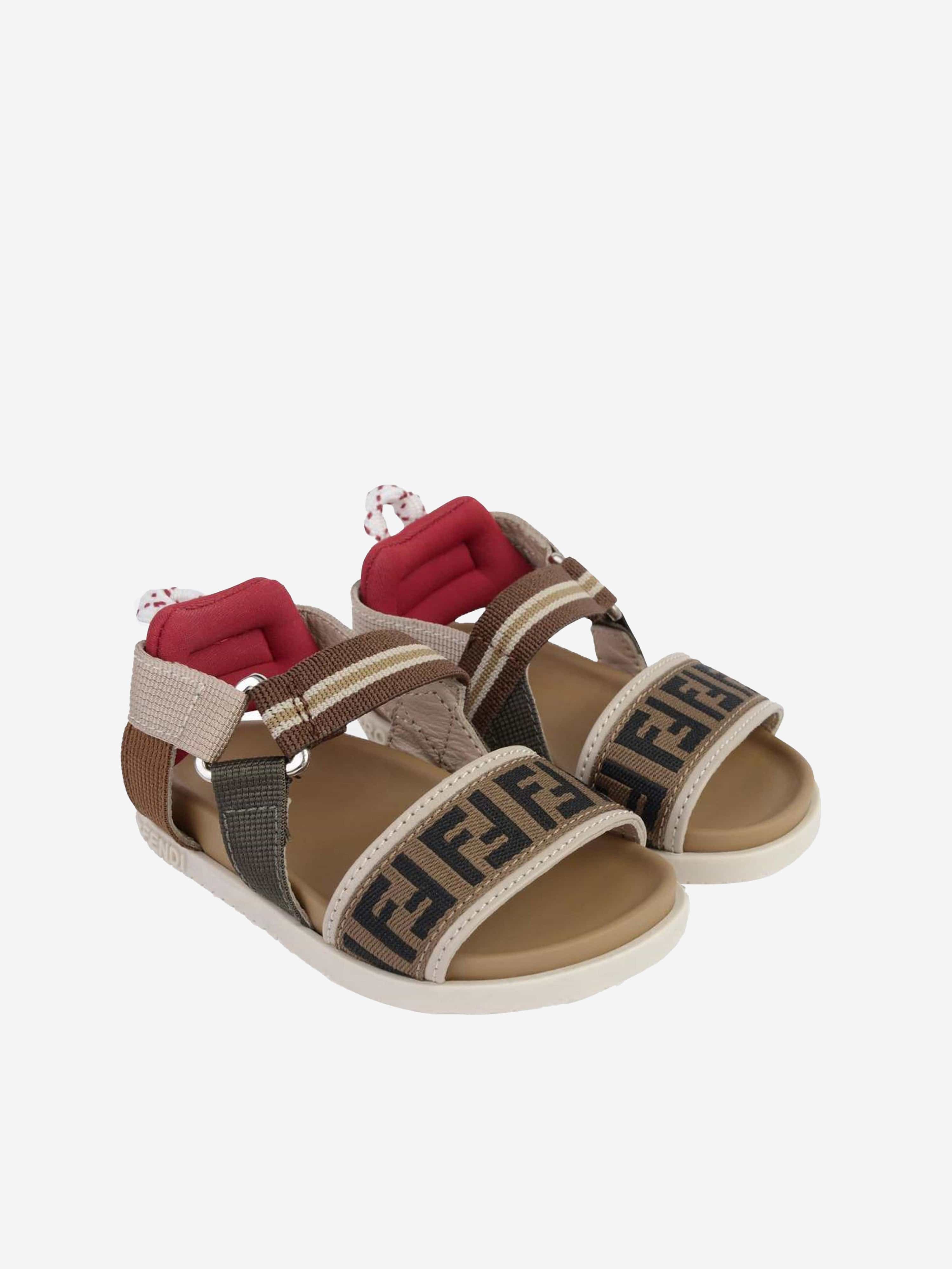 Fendi Kids FF Logo Sandals in Beige