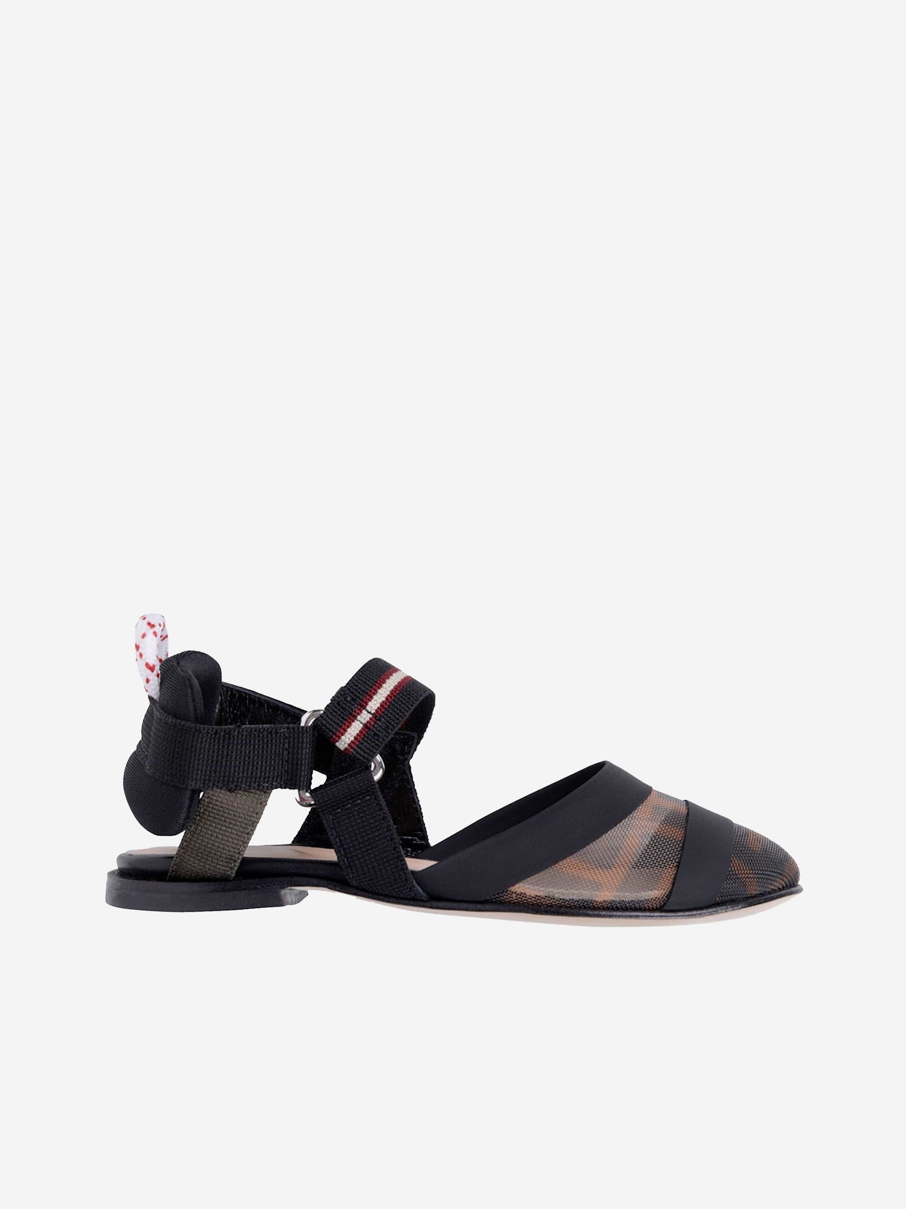 Fendi Fendi Girls Black & Brown Logo Sandals