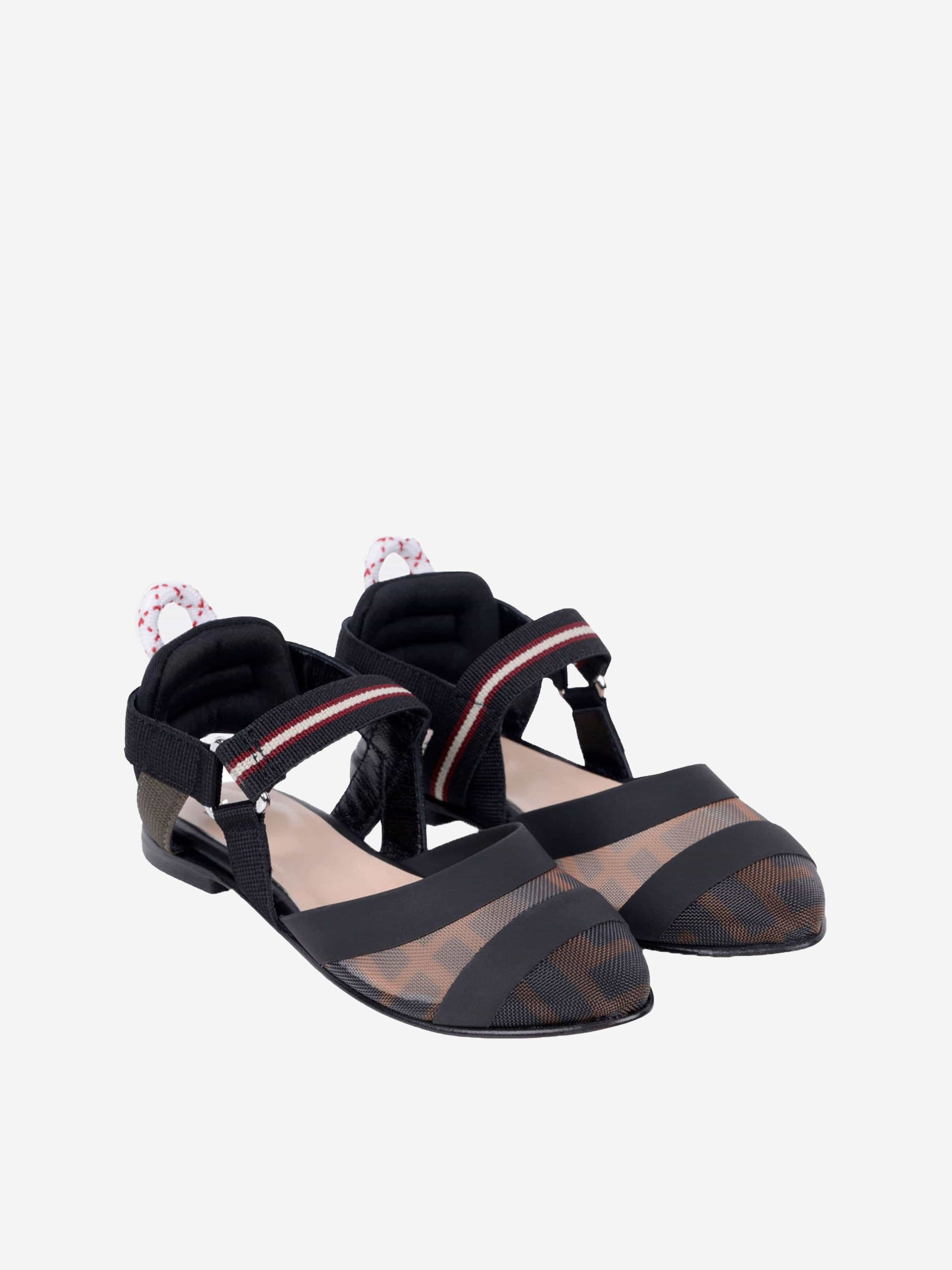 Fendi Fendi Girls Black & Brown Logo Sandals