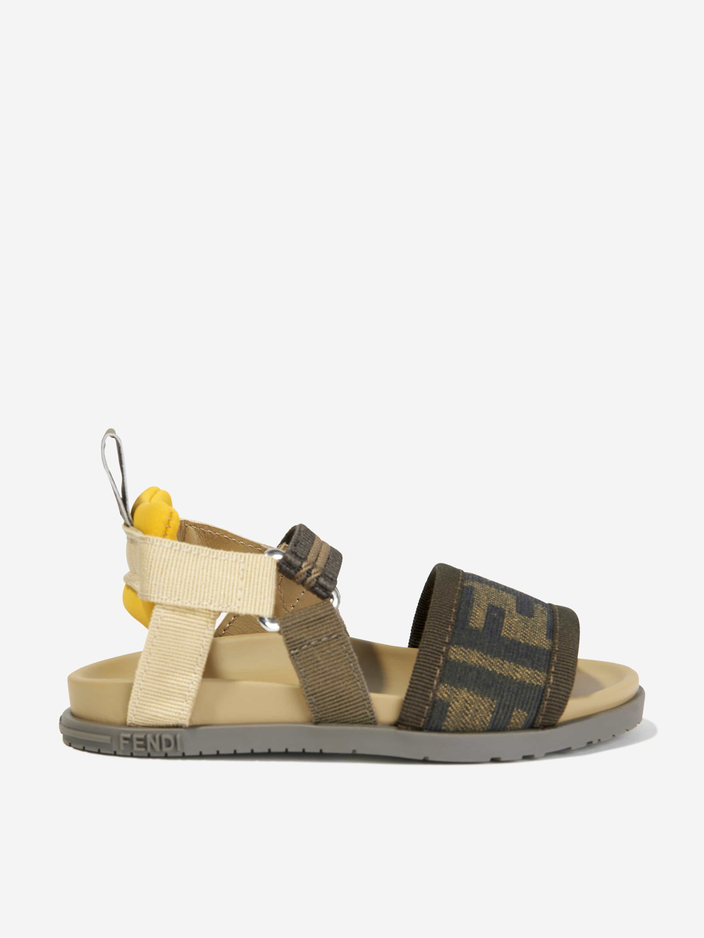 Fendi Kids FF Logo Sandals in Brown