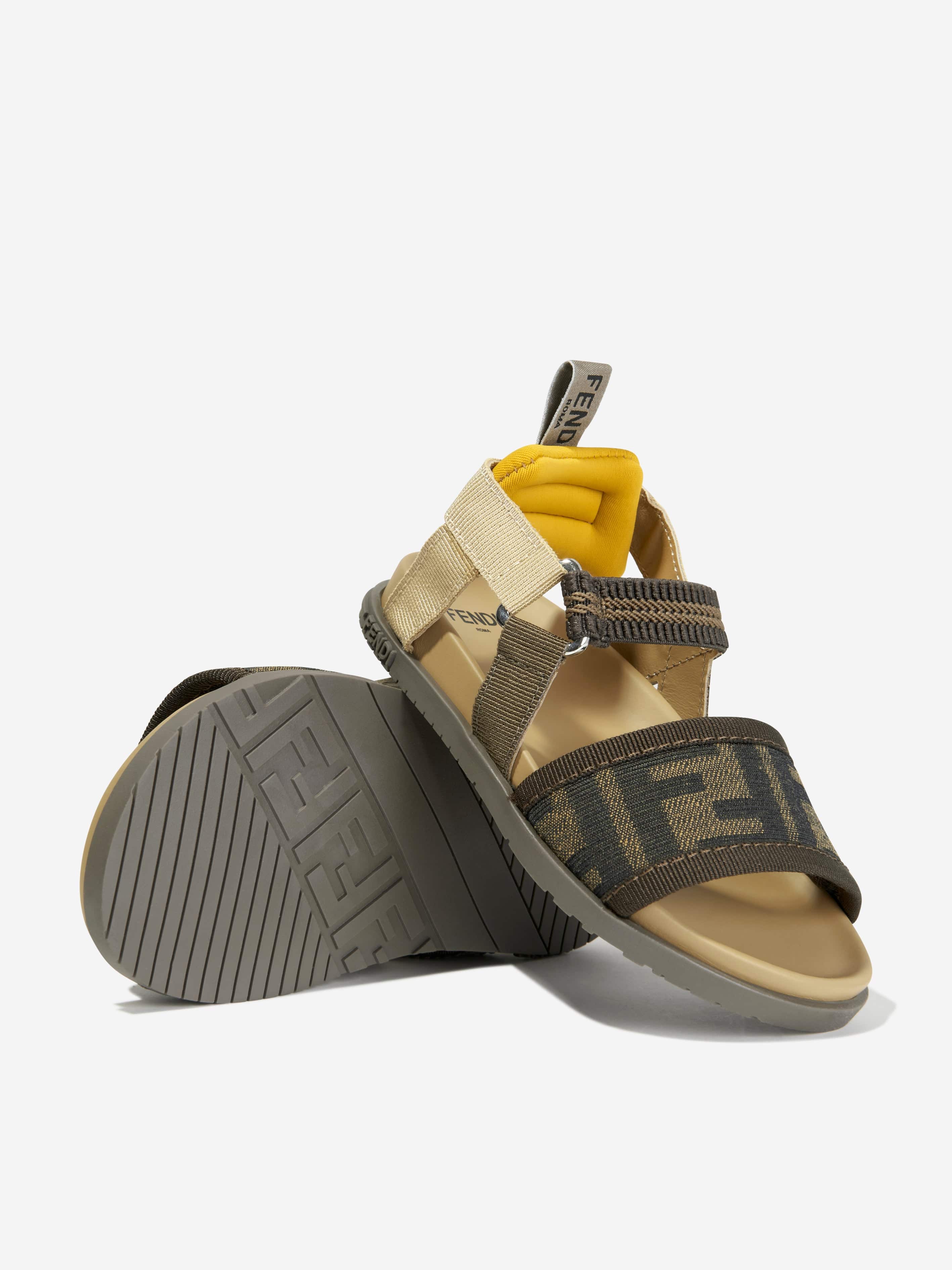 Fendi Kids FF Logo Sandals in Brown