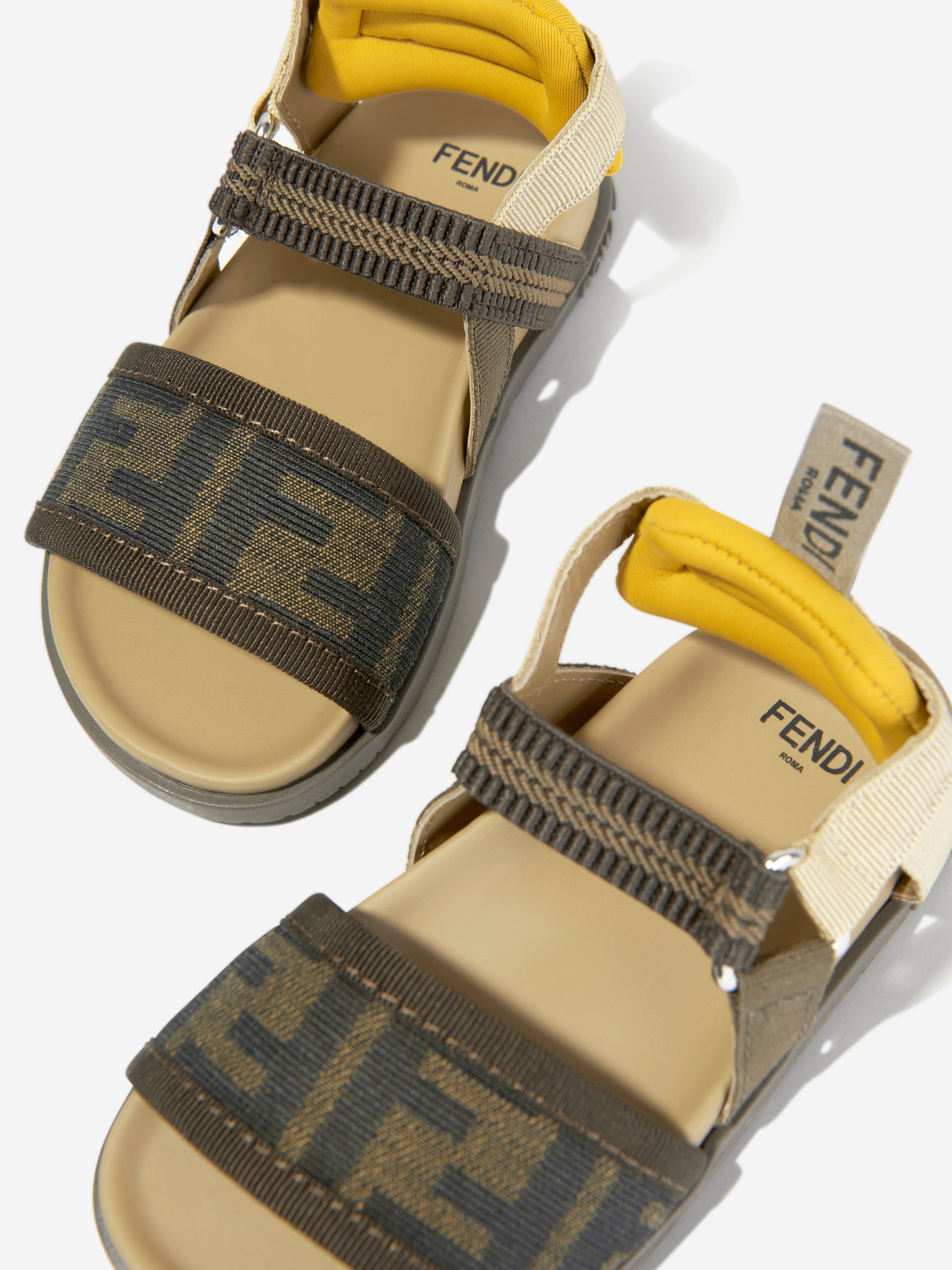 Fendi Kids FF Logo Sandals in Brown