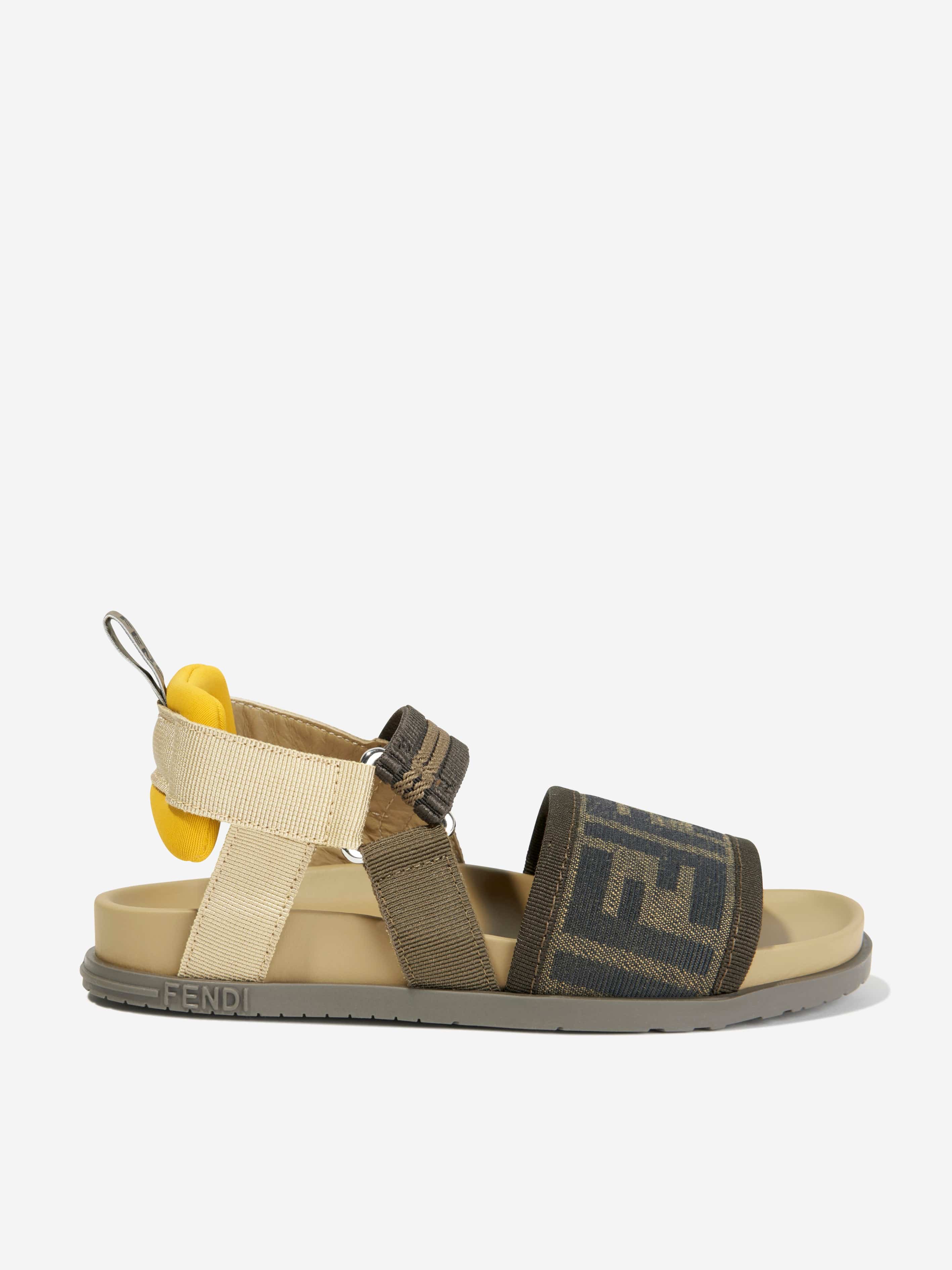 Fendi Kids FF Logo Sandals in Brown