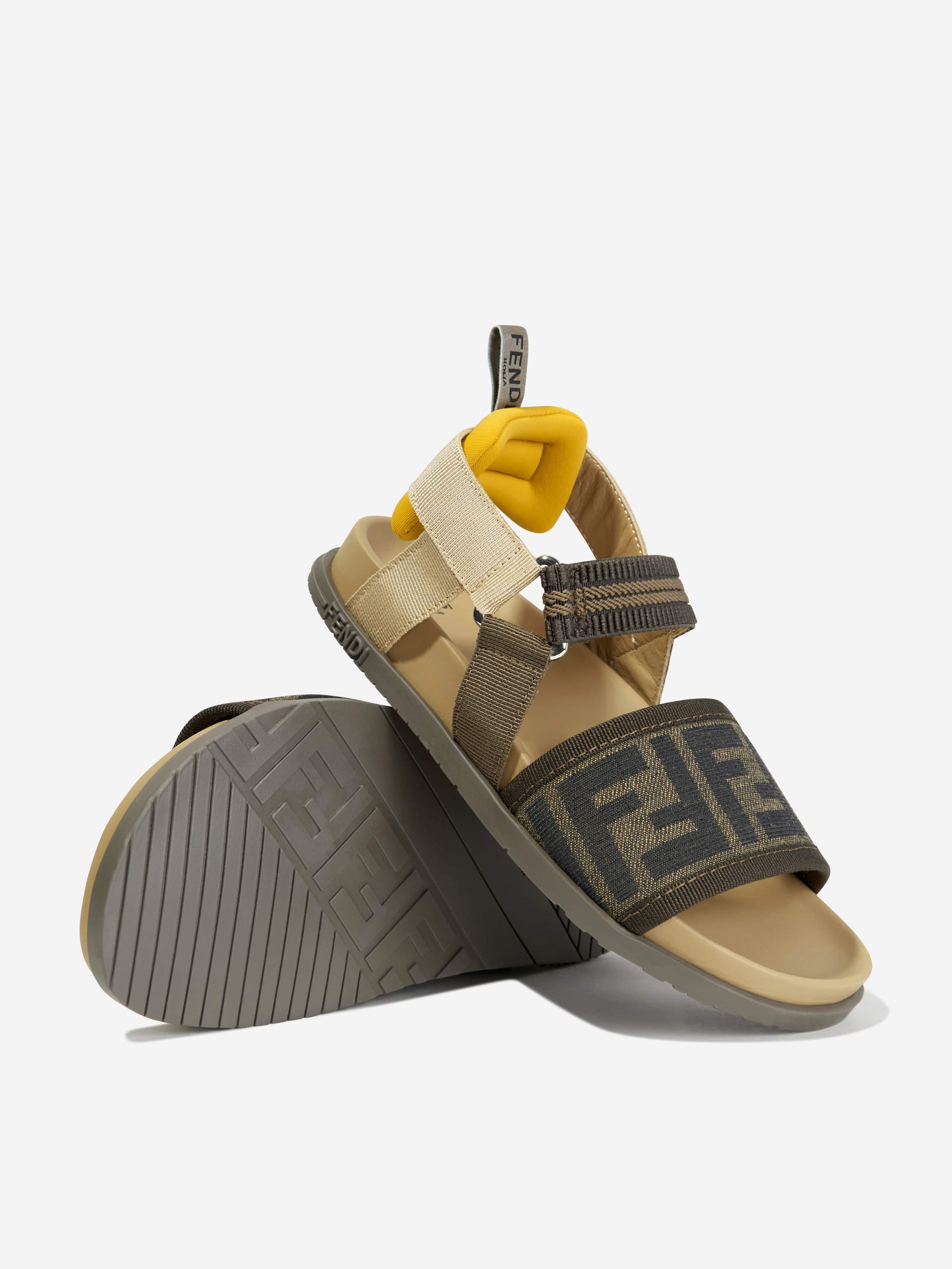 Fendi Kids FF Logo Sandals in Brown