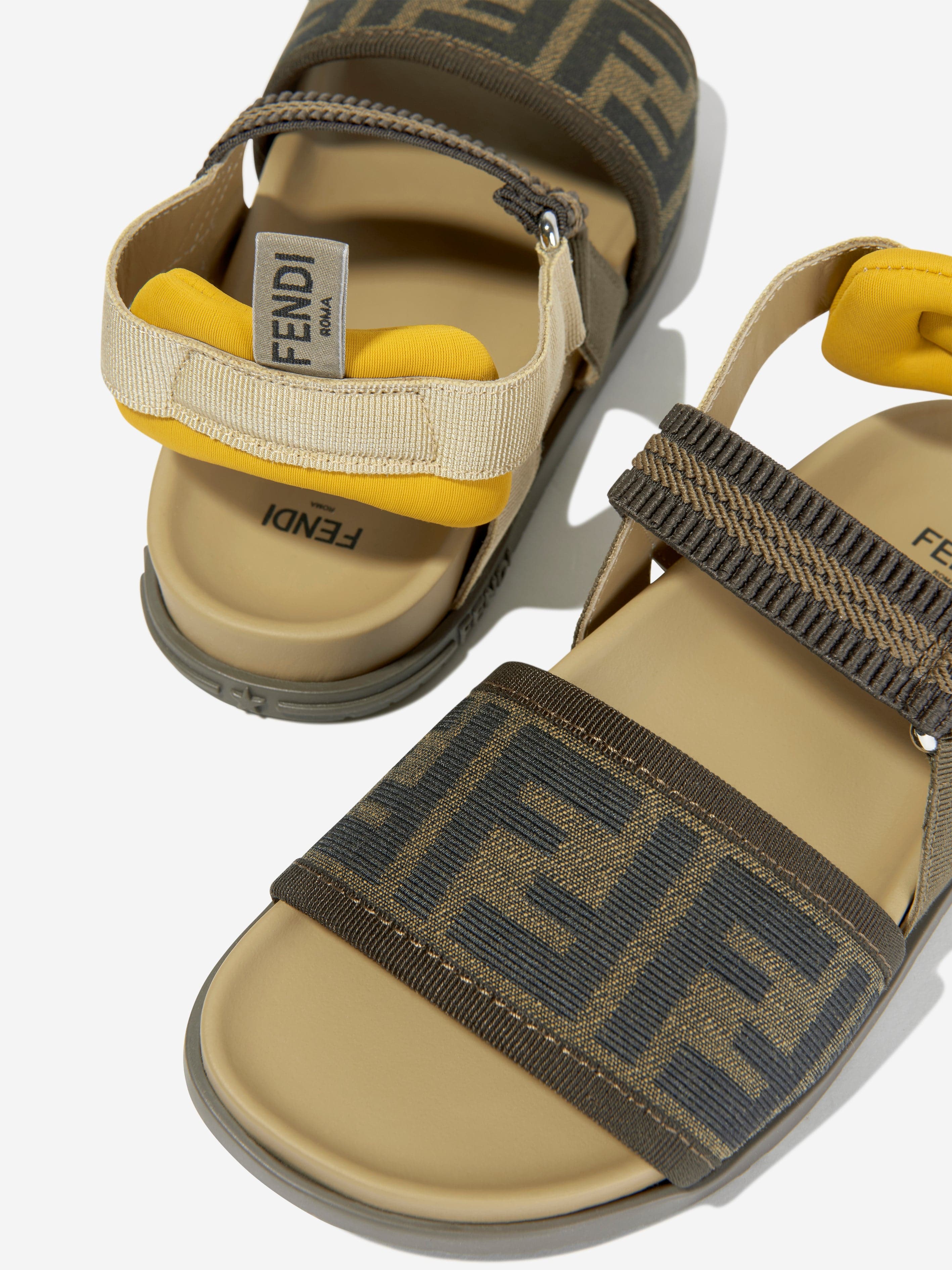 Fendi Kids FF Logo Sandals in Brown