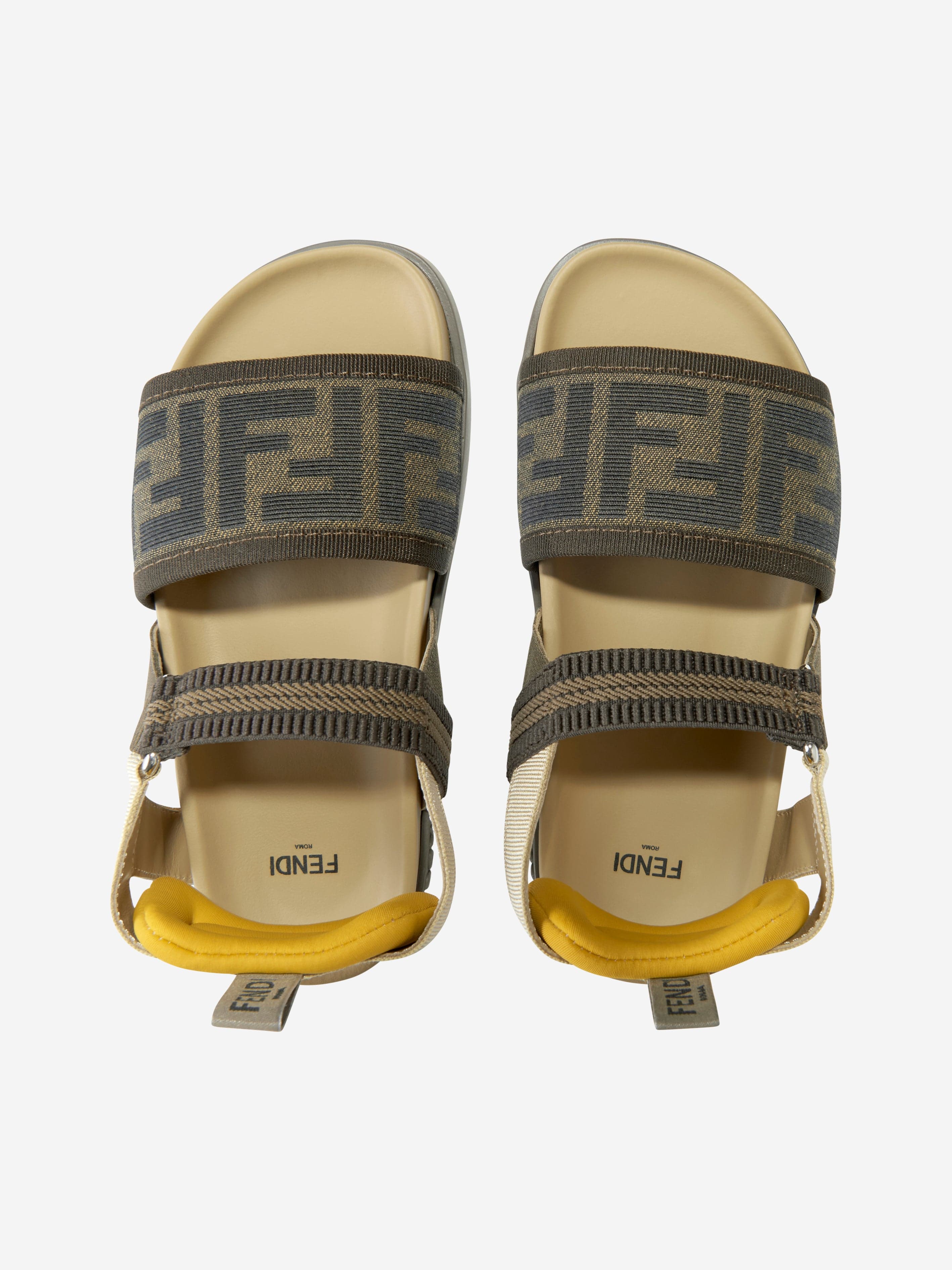 Fendi Kids FF Logo Sandals in Brown