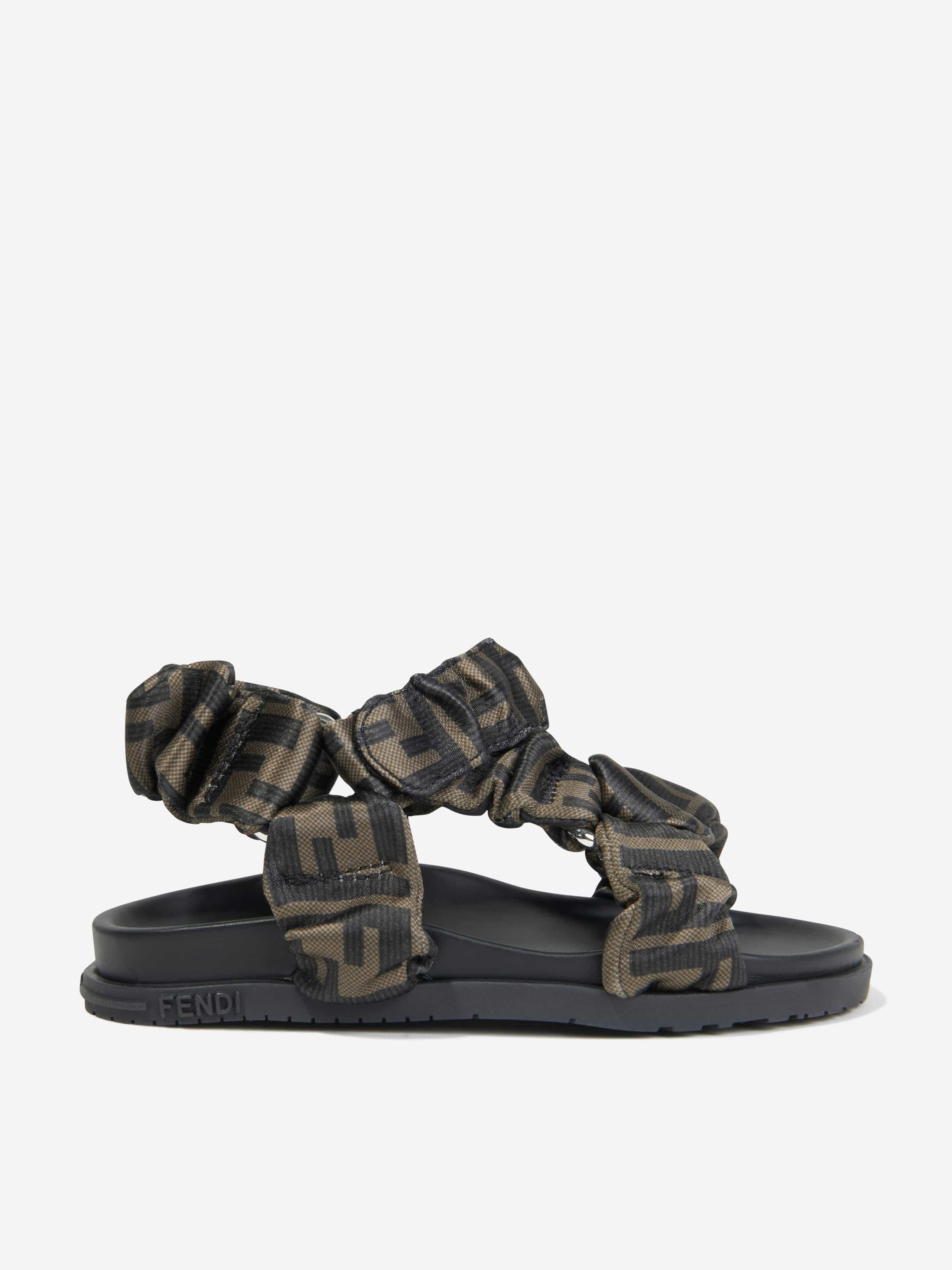 Fendi Kids FF Logo Sandals in Brown