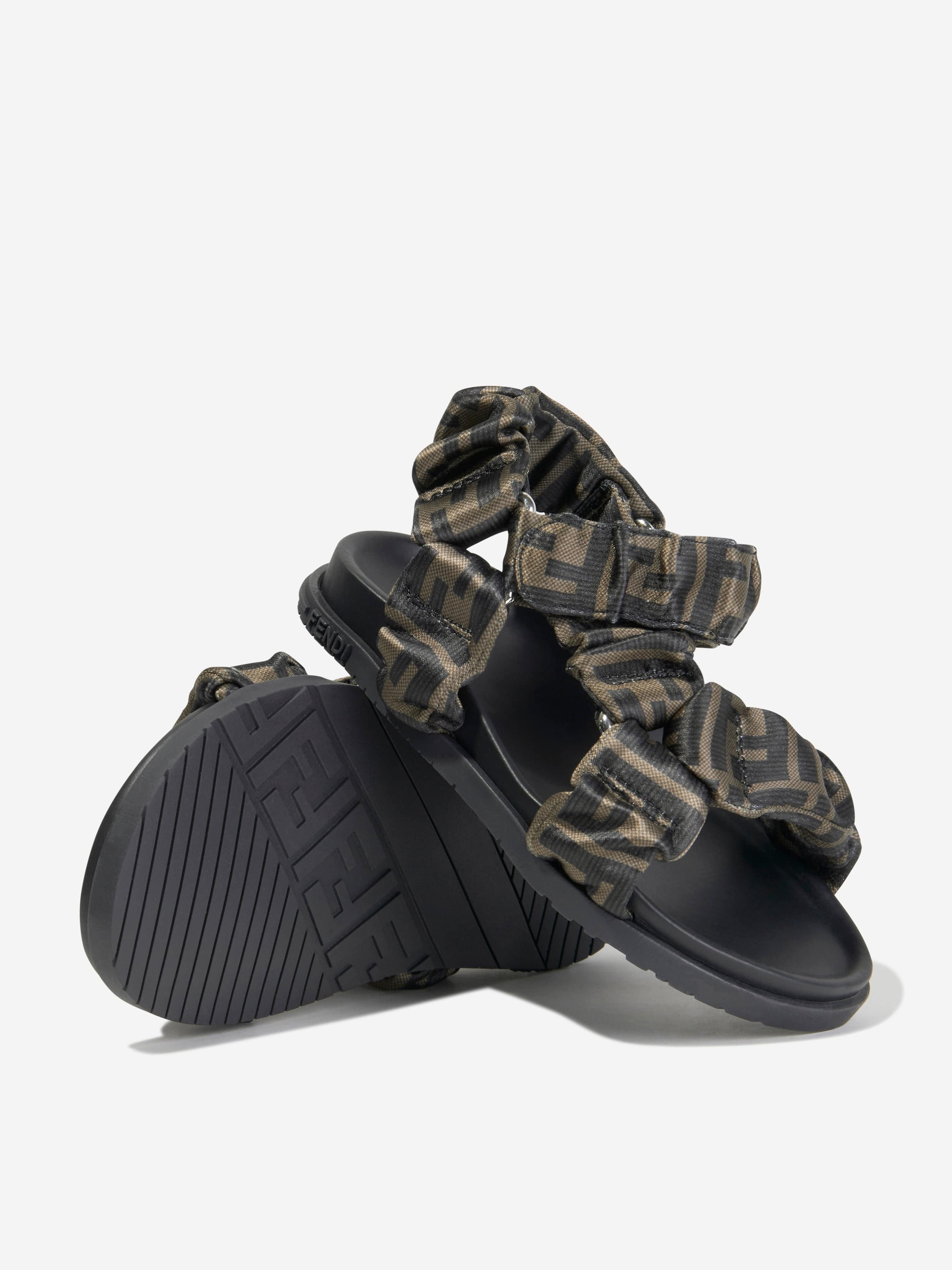 Fendi Kids FF Logo Sandals in Brown