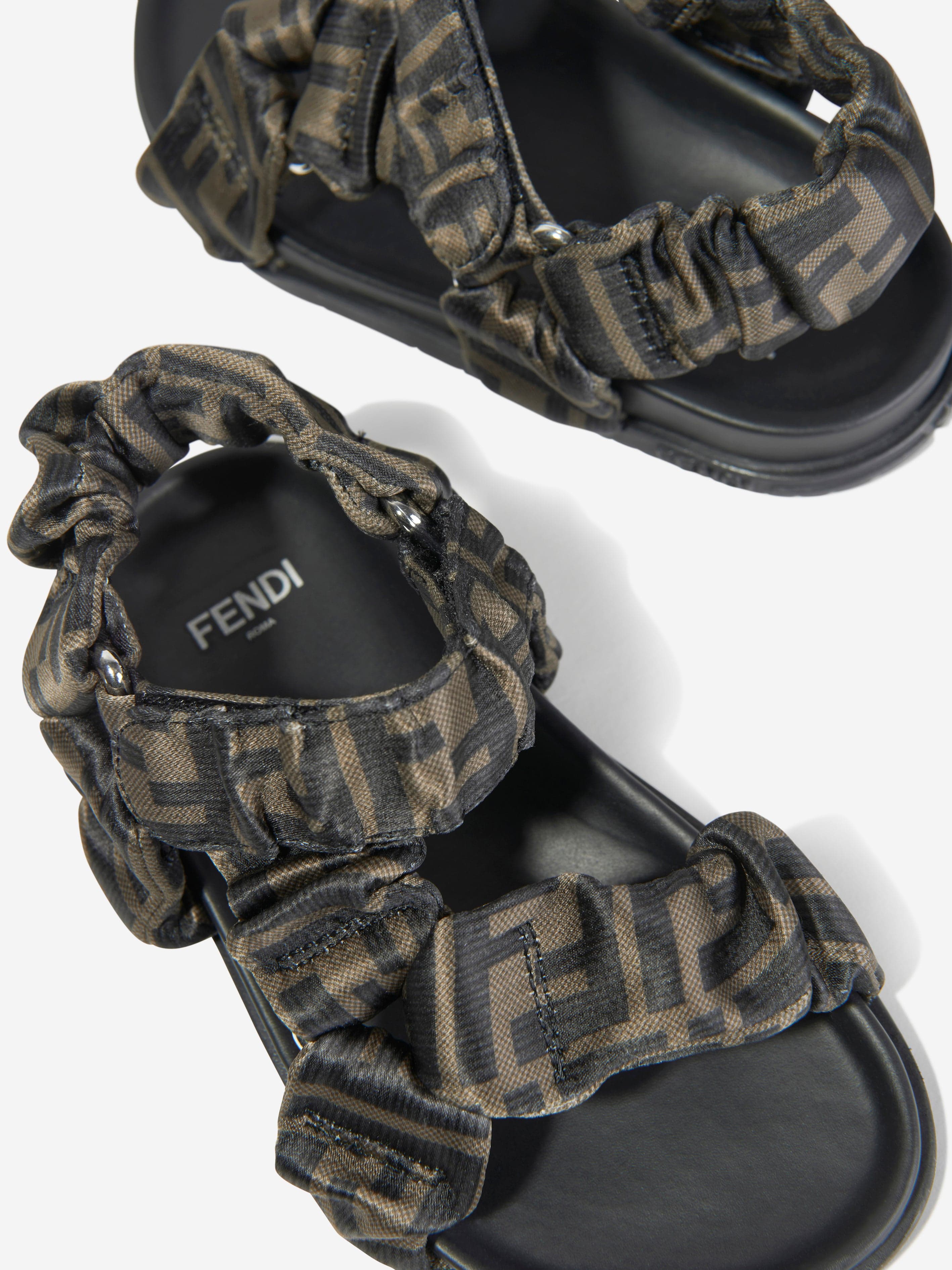 Fendi Kids FF Logo Sandals in Brown