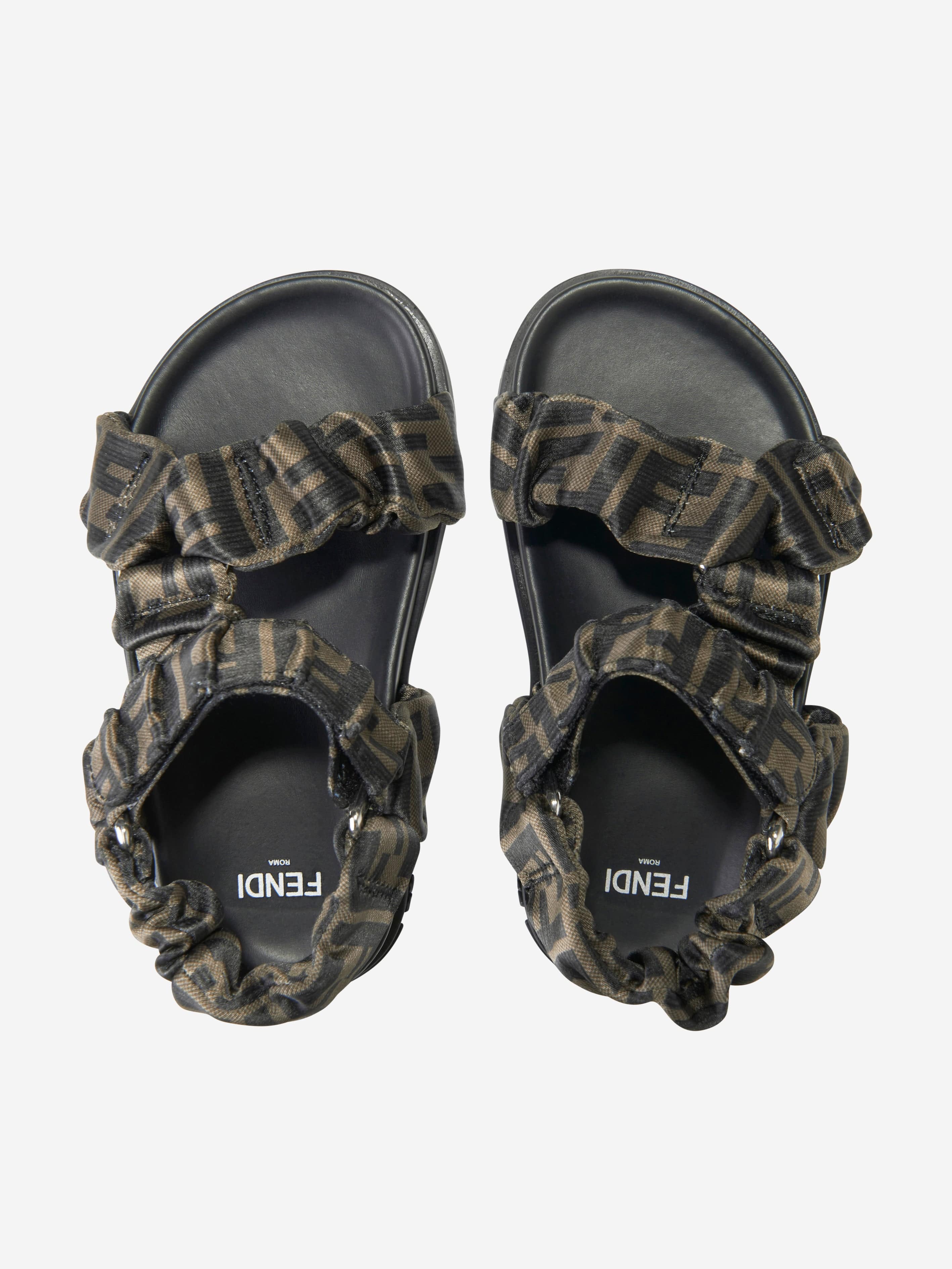 Fendi Kids FF Logo Sandals in Brown