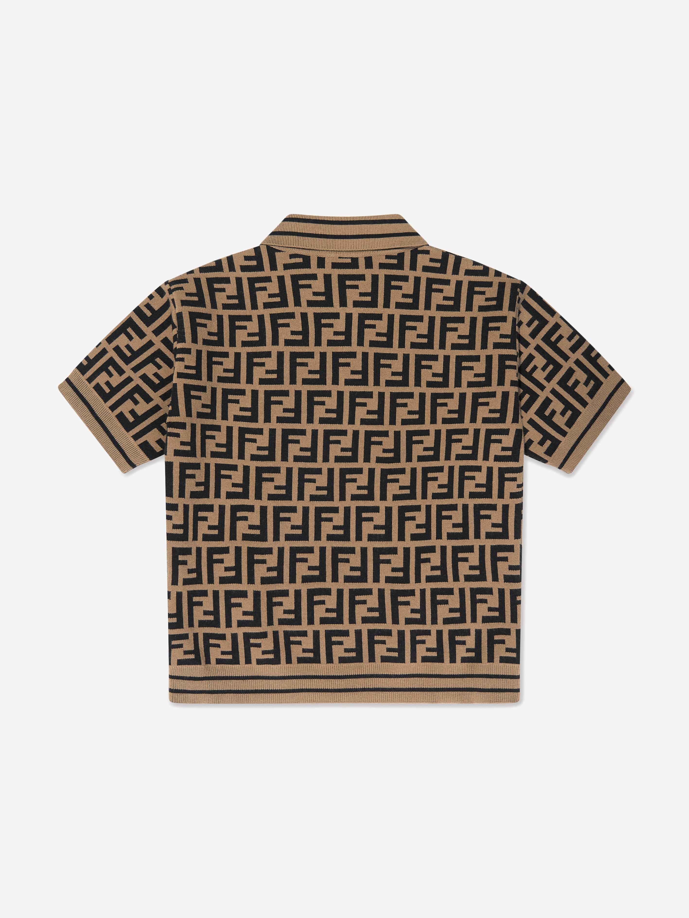 Fendi Boys FF Knit Polo Shirt in Brown