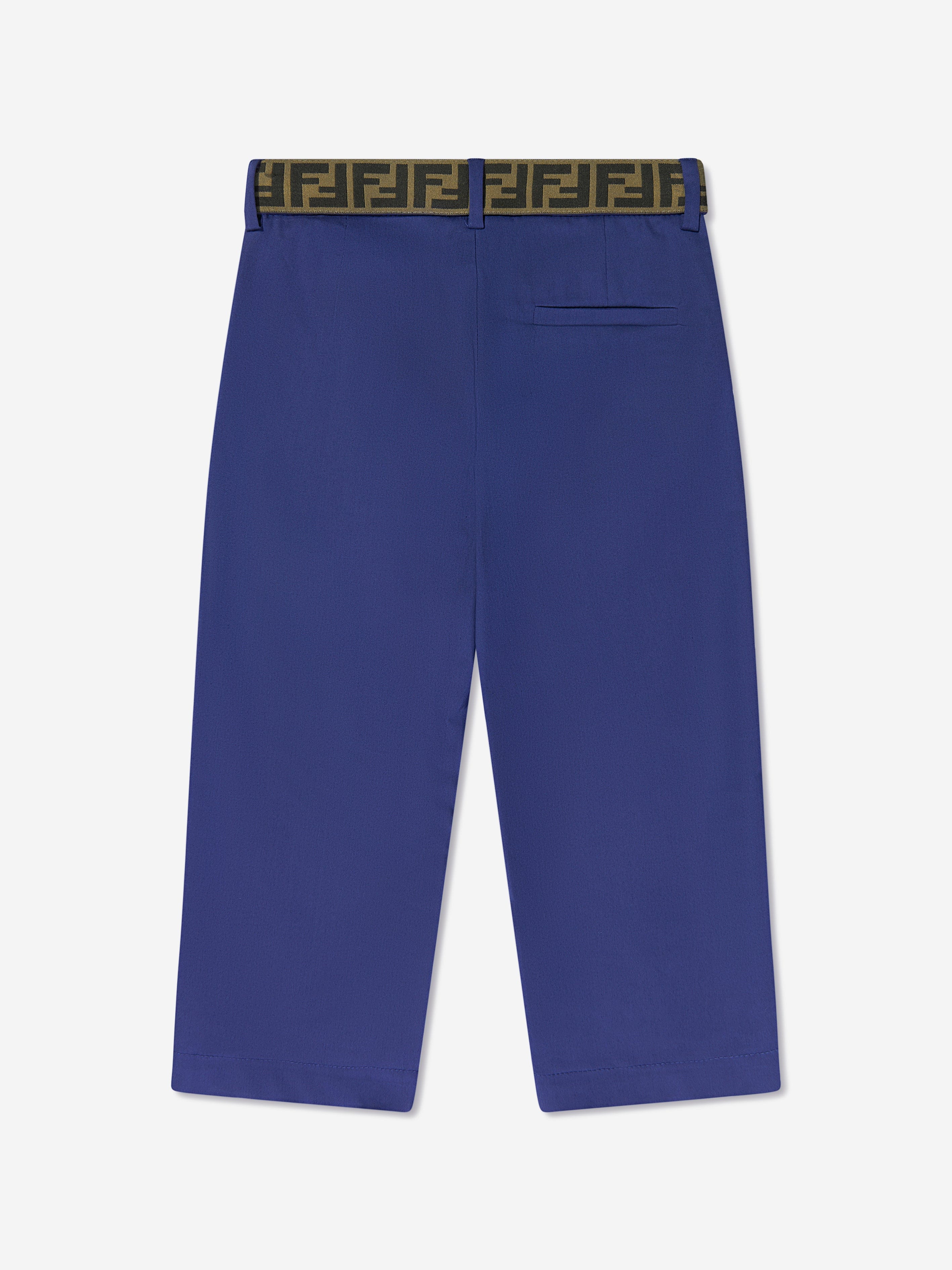 Fendi Boys Gabardine Stretch Trousers in Navy