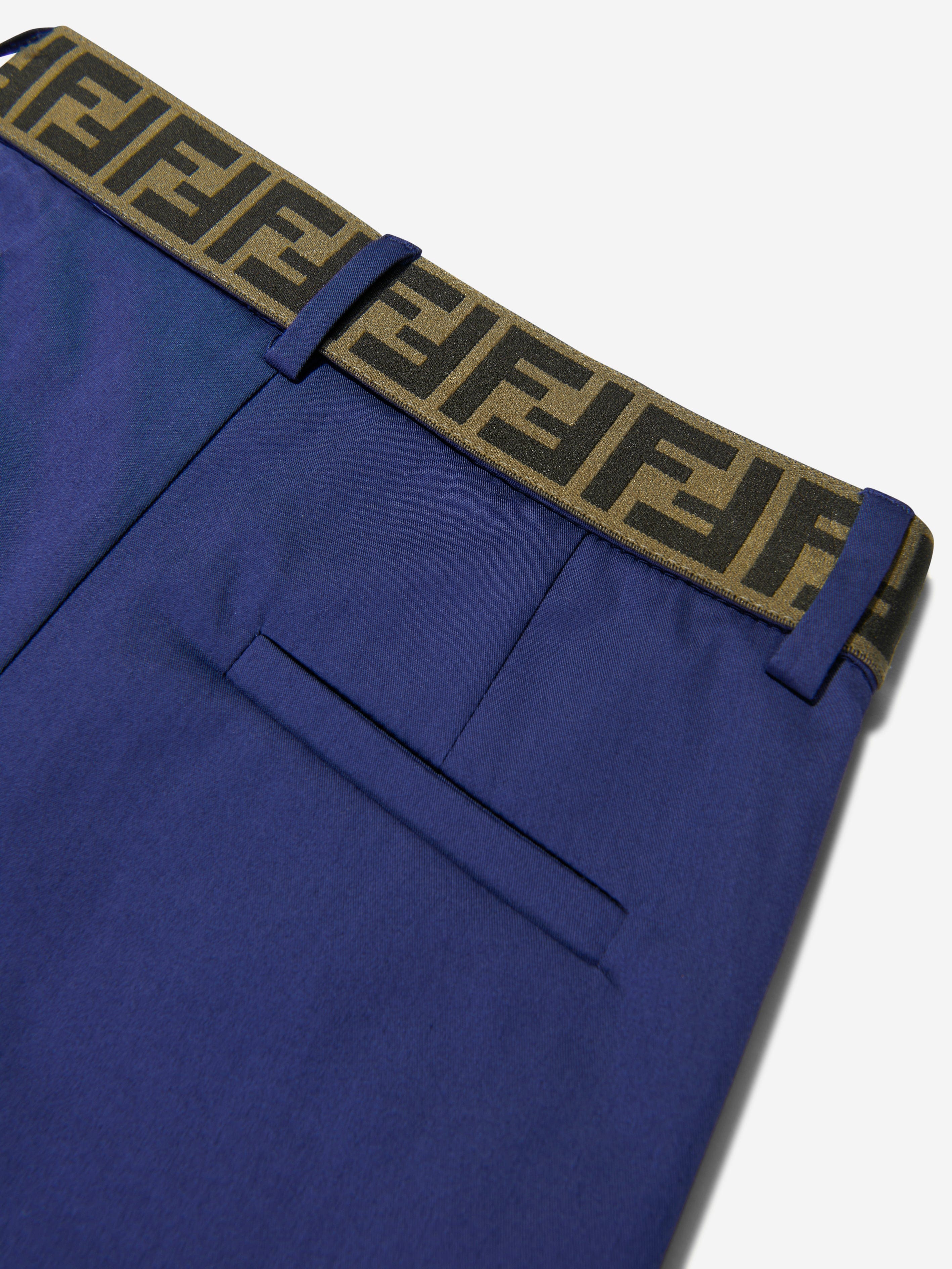 Fendi Boys Gabardine Stretch Trousers in Navy